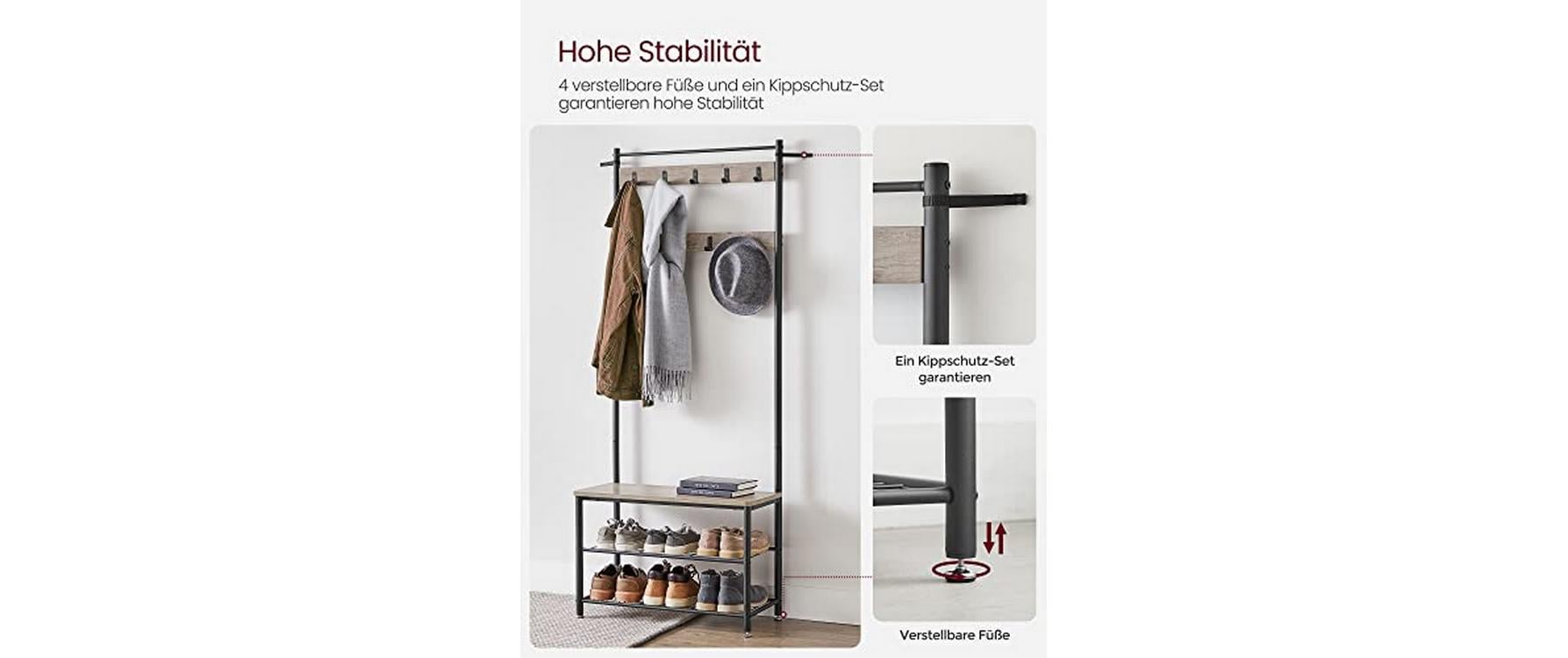 VASAGLE Garderobe 70 x 175 x 32 cm, Braun/Schwarz