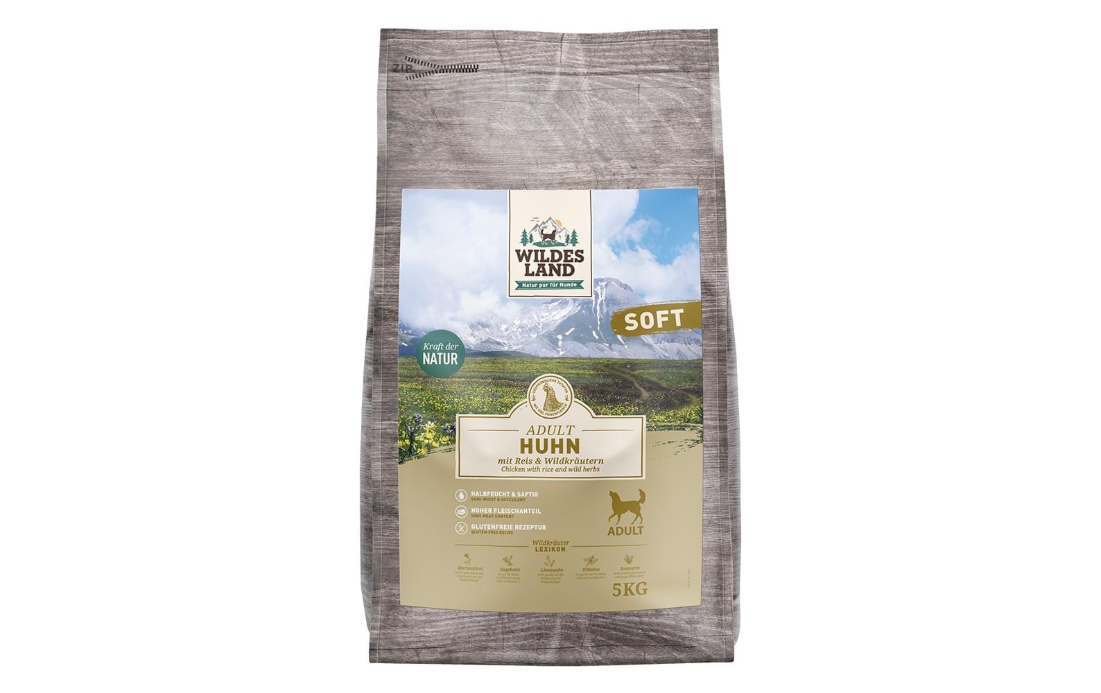 Wildes Land Halbfeuchtfutter Huhn mit Reis & Wildkräutern 5 kg