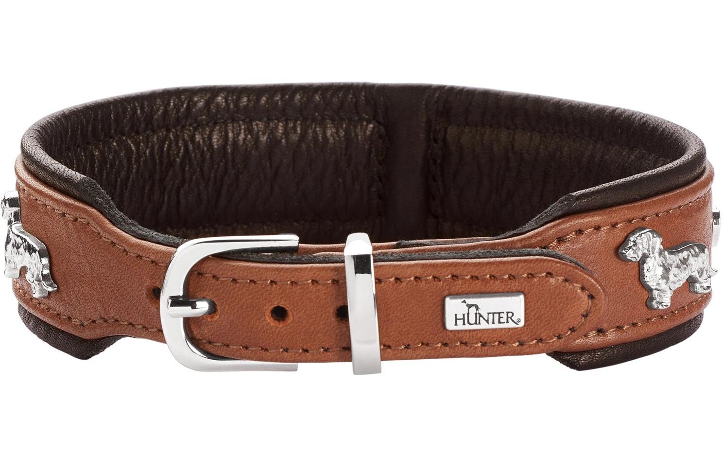 Hunter Teckel-Halsband München 37/XS-S, Rindsleder, Cognac/Schwarz