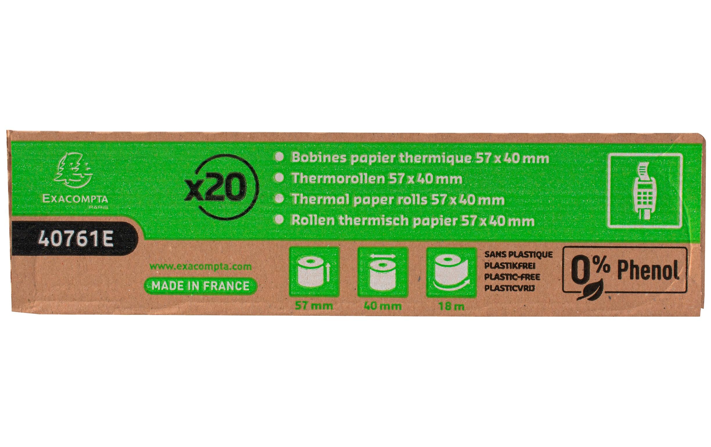 Exacompta Thermo-Papierrolle 57 x 40 x 12 mm, 18 m, 20 Stück