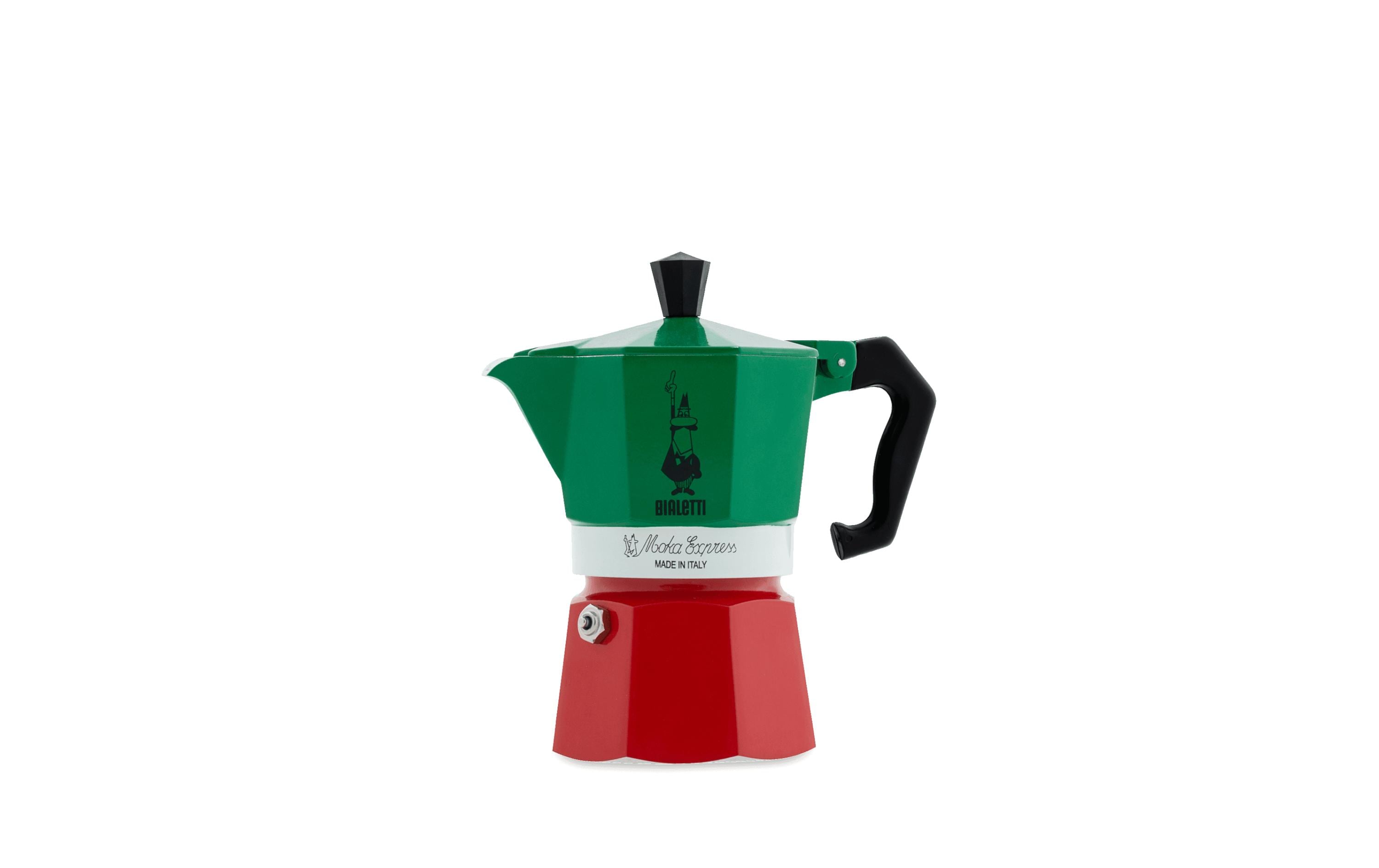 Bialetti Espressokocher Moka Express Italia 3 Tassen, Grün/Rot