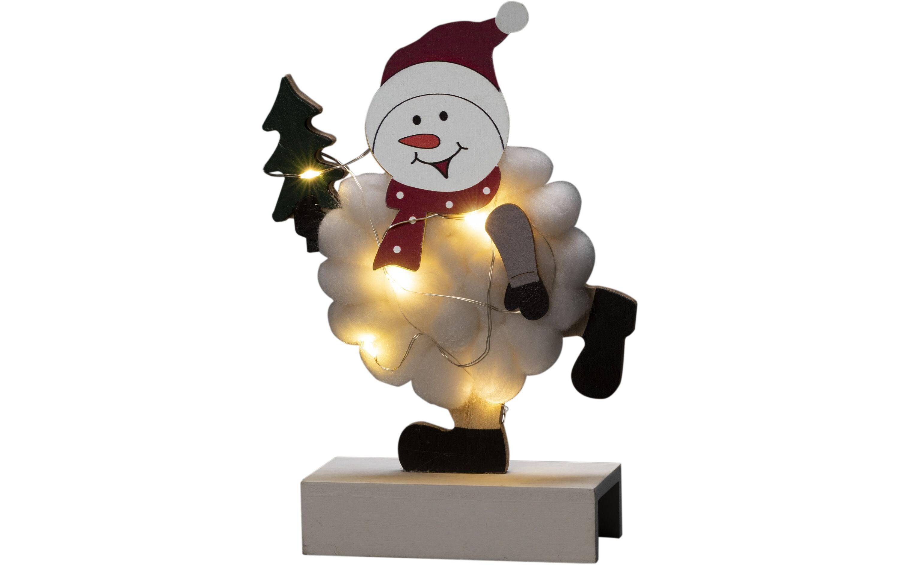 Konstsmide LED-Figur Schneemann, Holz & Baumwolle, 6 LED