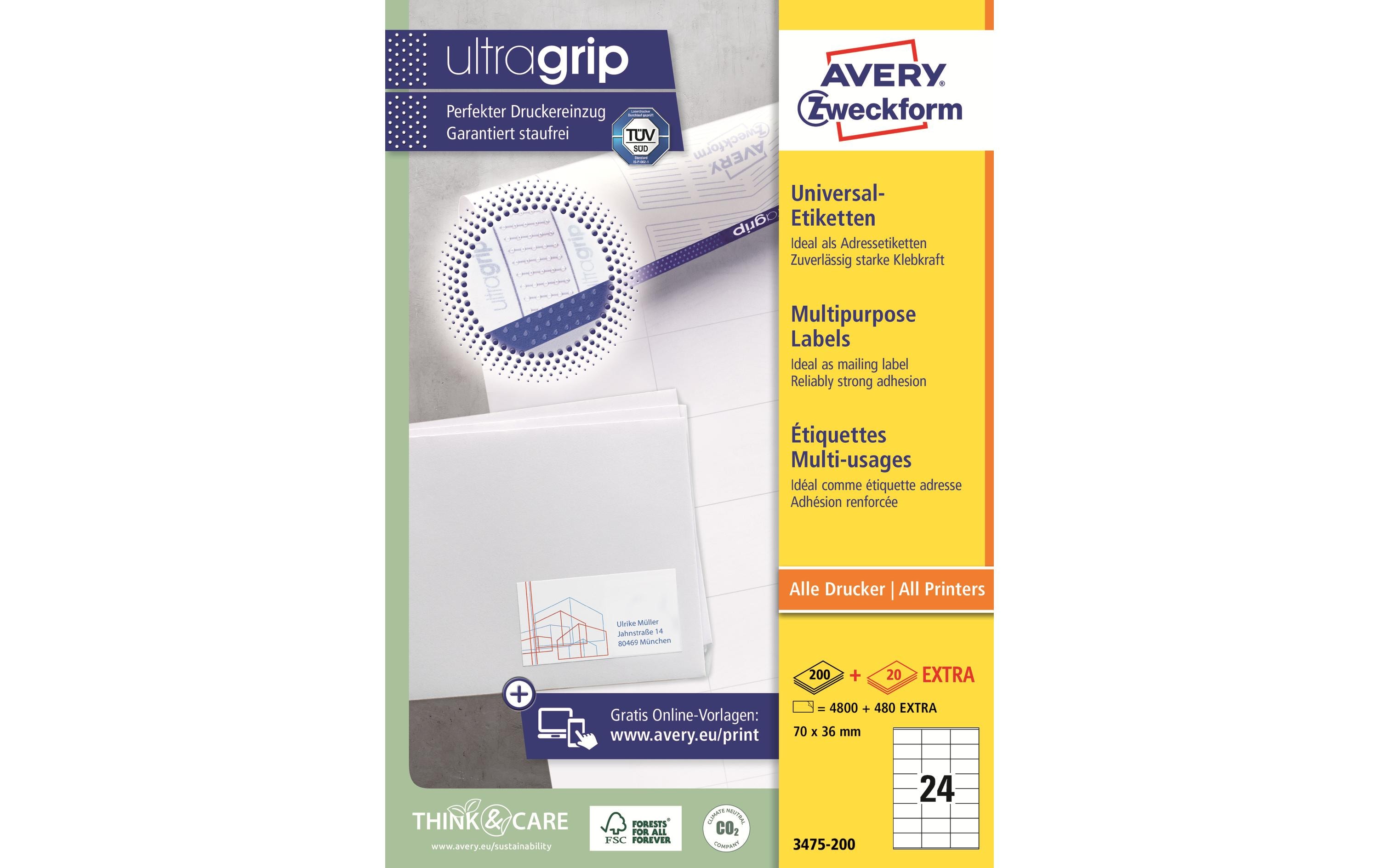 Avery Zweckform Universal-Etiketten 3475 70 x 36 mm, 220 Blatt