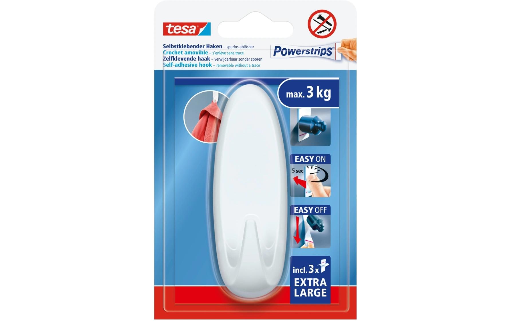 tesa Klebehaken Powerstrips Haken XL Oval Weiss, 3 kg