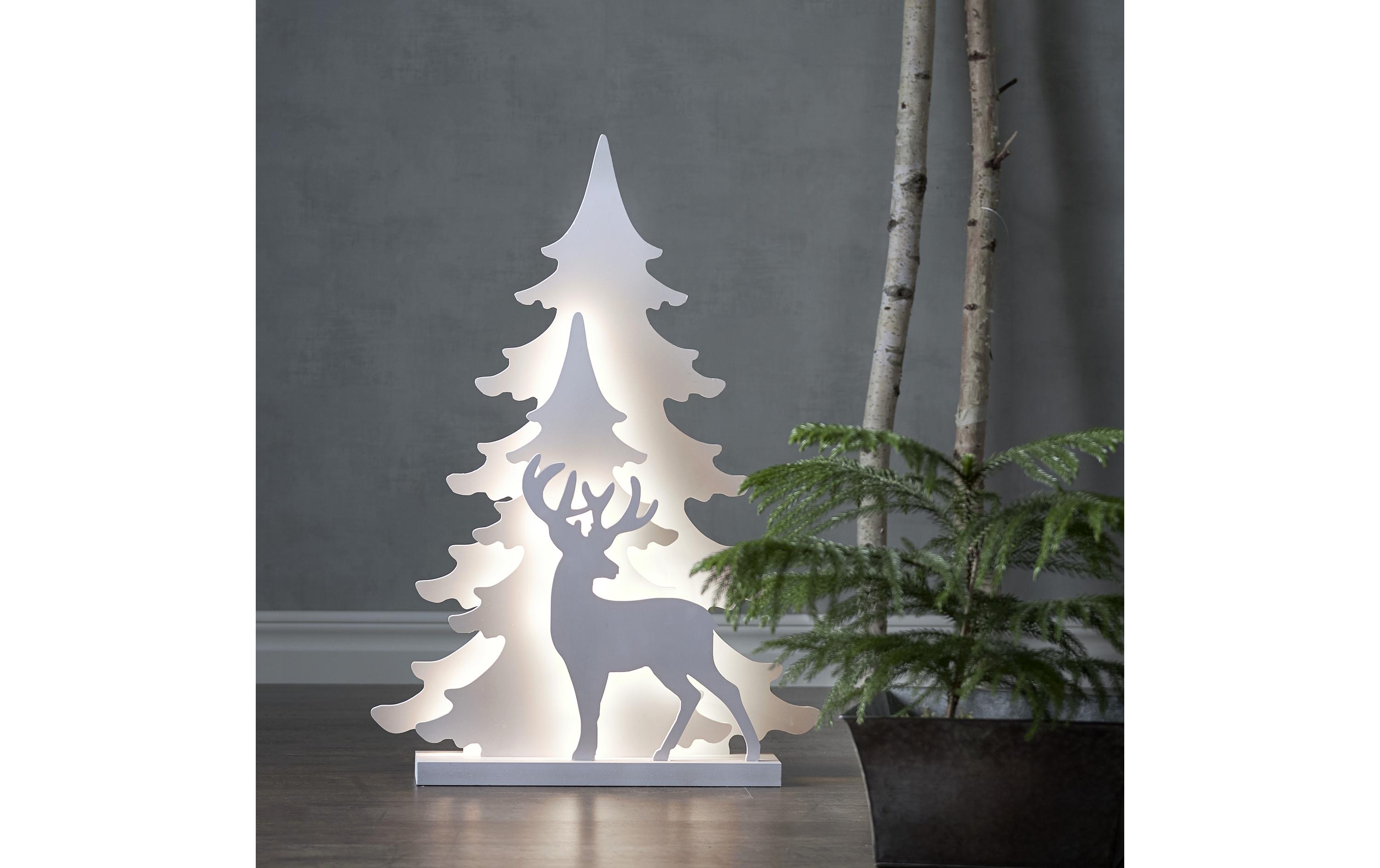 Star Trading Tischdeko Grandy 70 cm, 36 LED, Holz, Weiss