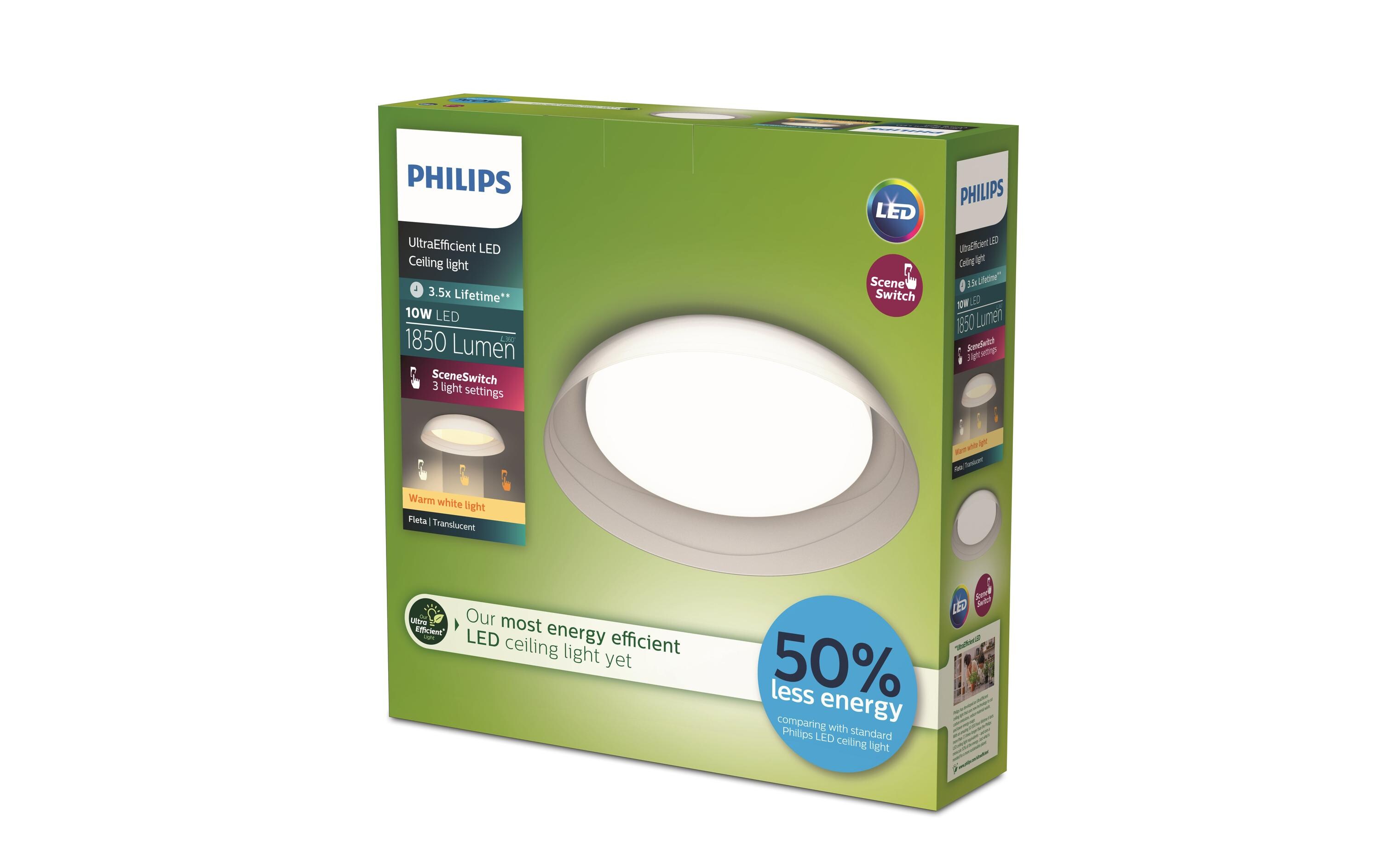 Philips Deckenleuchte Fleta Ultra-Efficient 2700K, 1850 Lm, Trans.