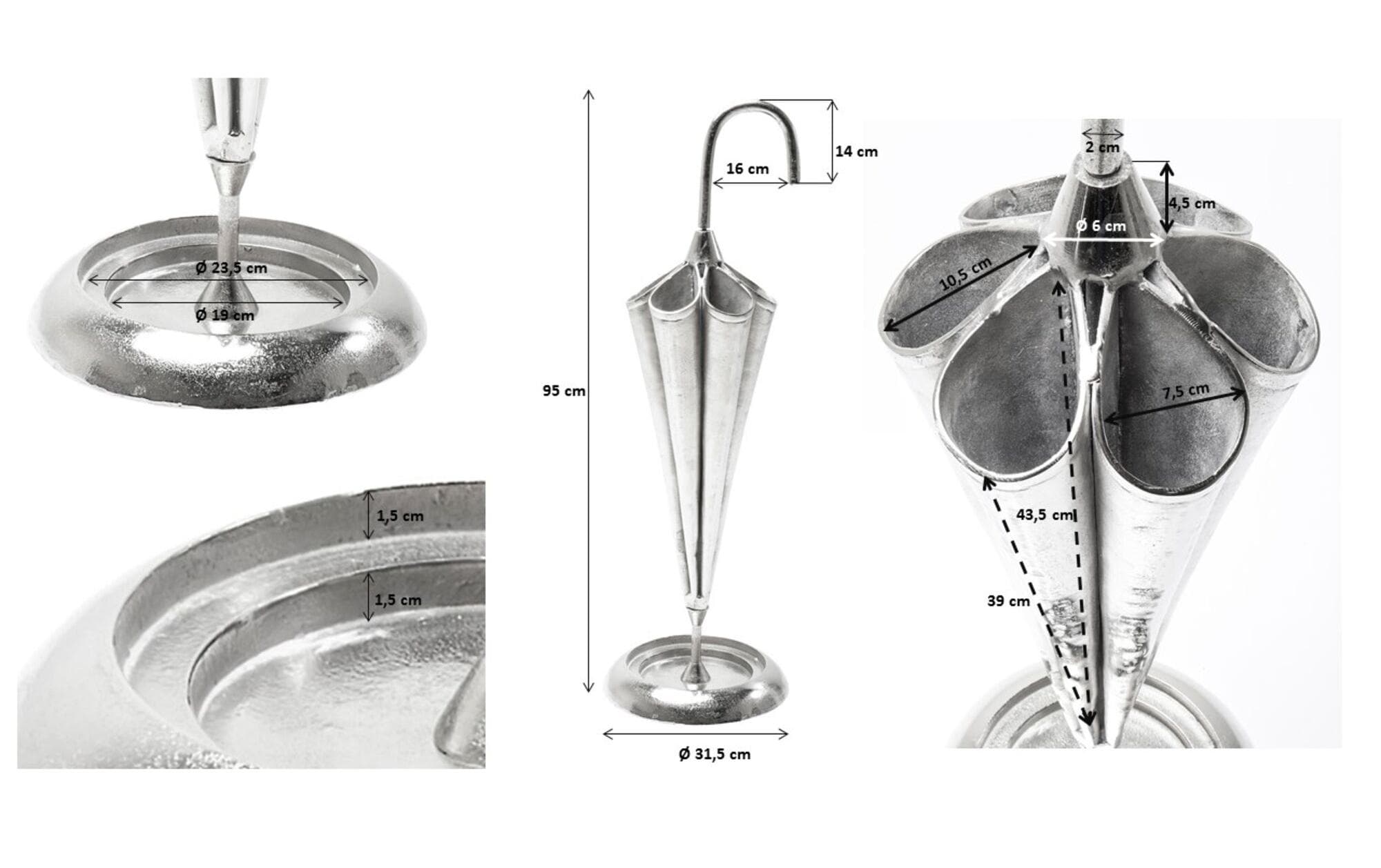 Kare Schirmständer Umbrella 100 cm, Silber