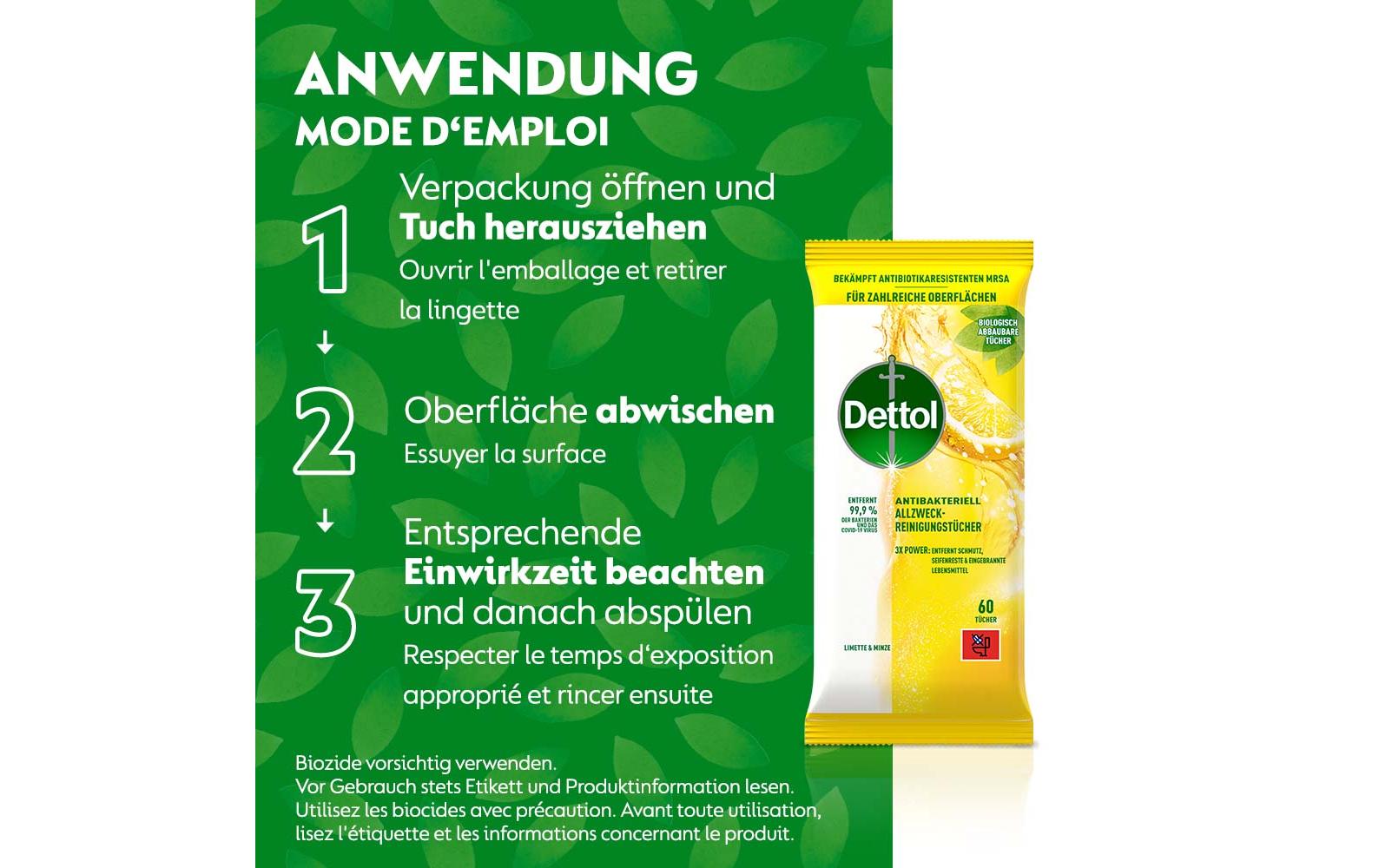 Dettol Allzweck-Reinigungstücher Limette & Minze 60 Stück