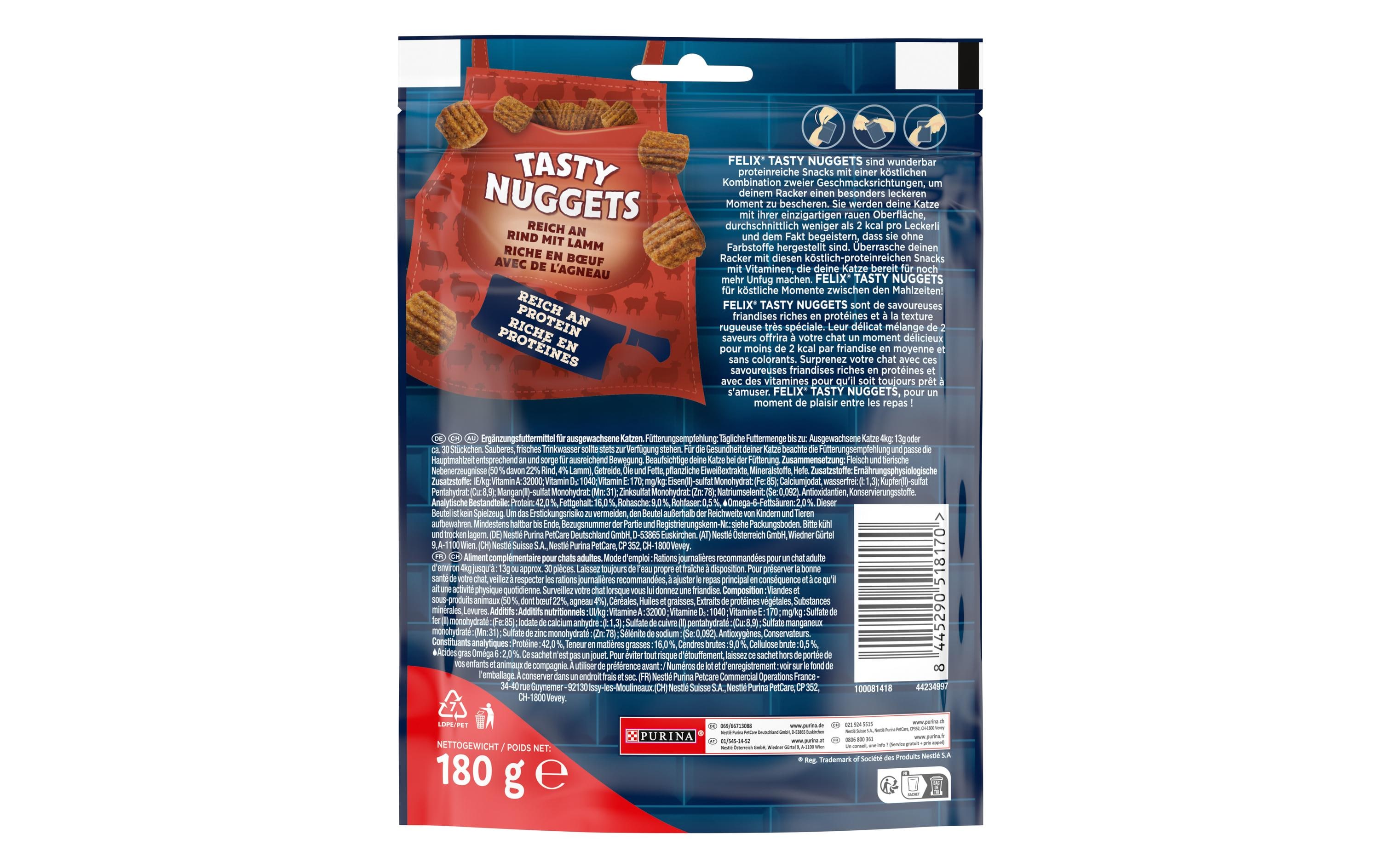 Felix Katzen-Snack Tasty Nuggets Rind mit Lamm, 180 g