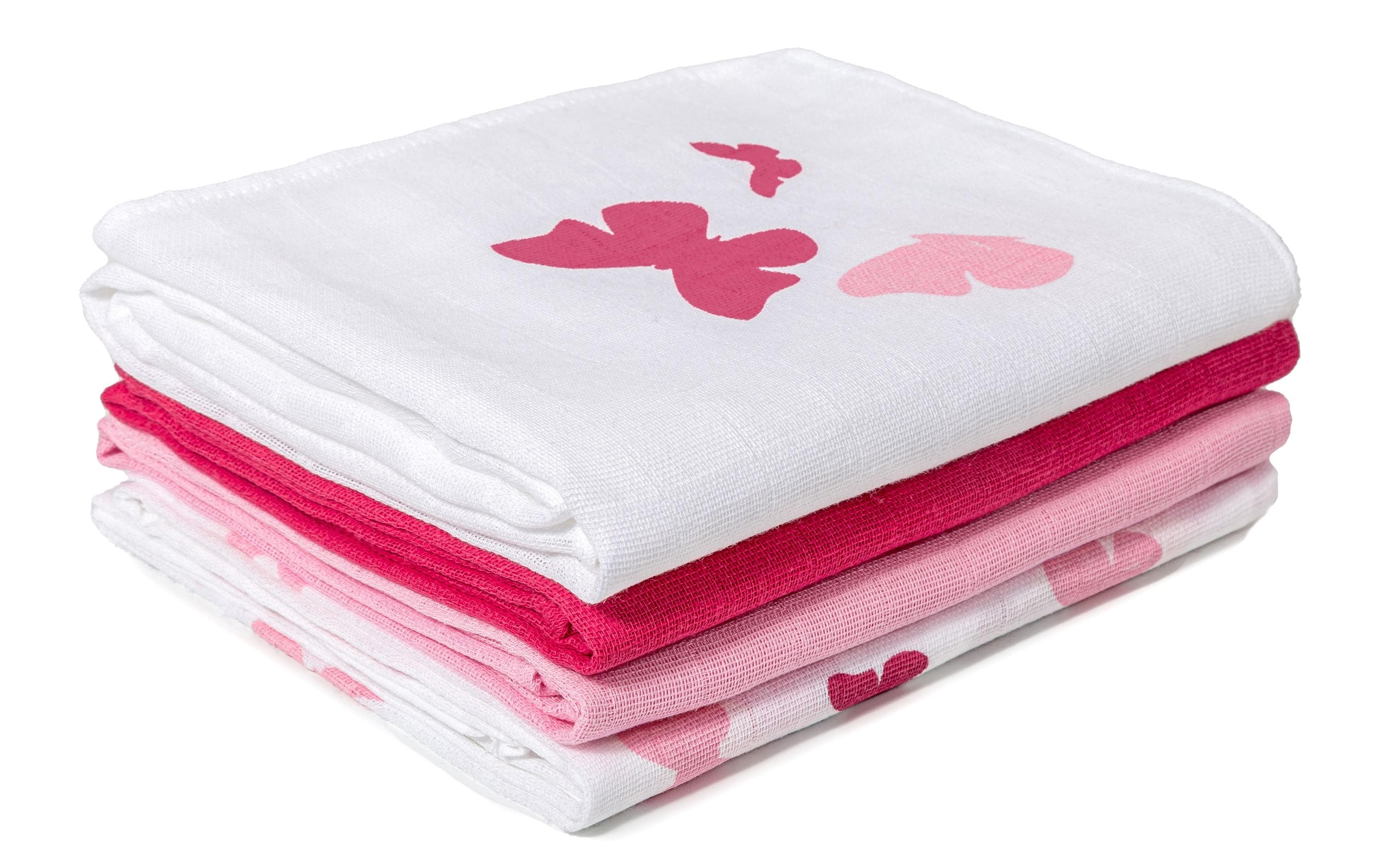 MAKIAN Mulltuch 4-er Set 80 x 80 cm Rosa/Rot Schmetterling