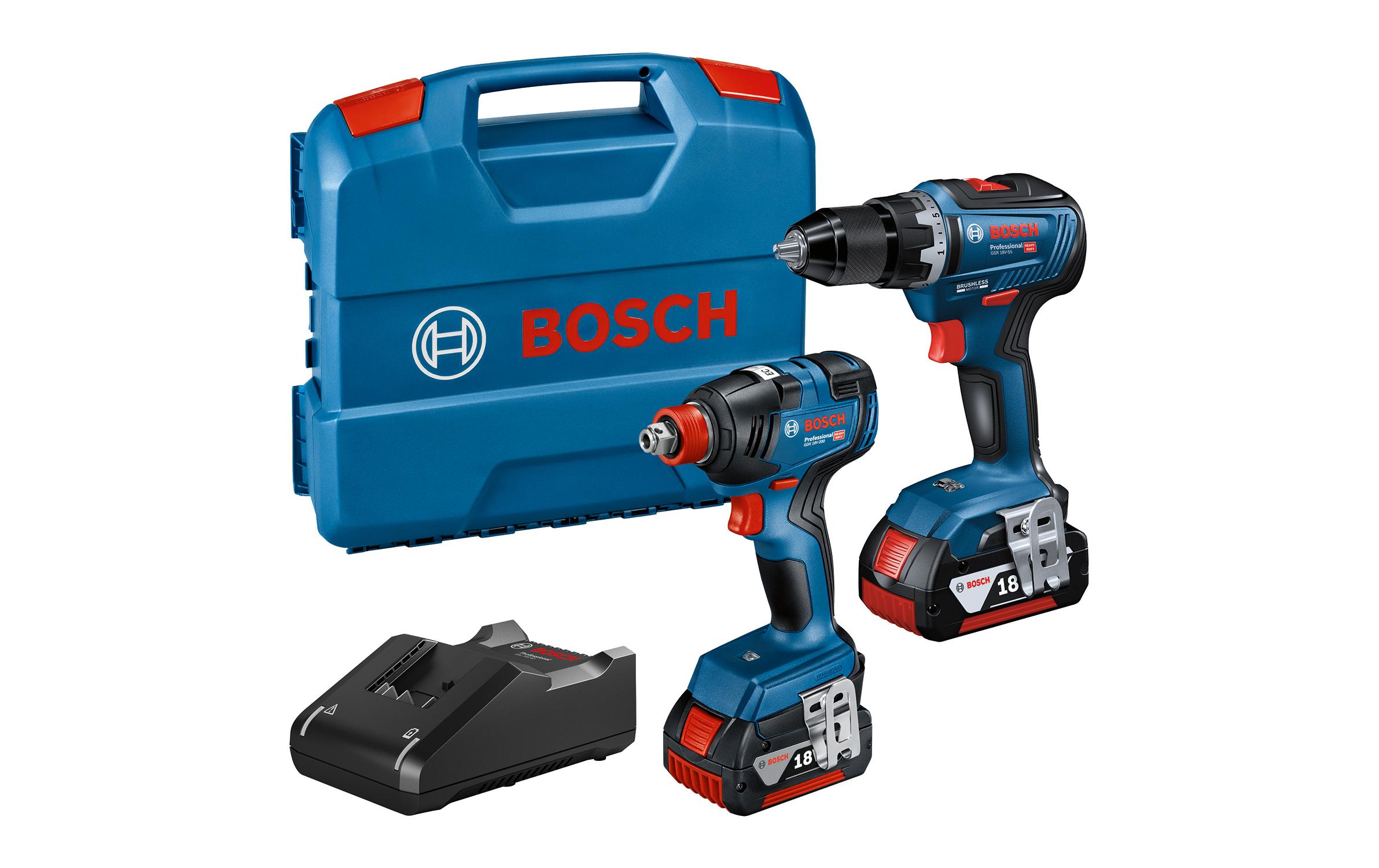 Bosch Professional Akku-Drehschlagschrauber GDX 18 V-200 + GSR 18 V-55