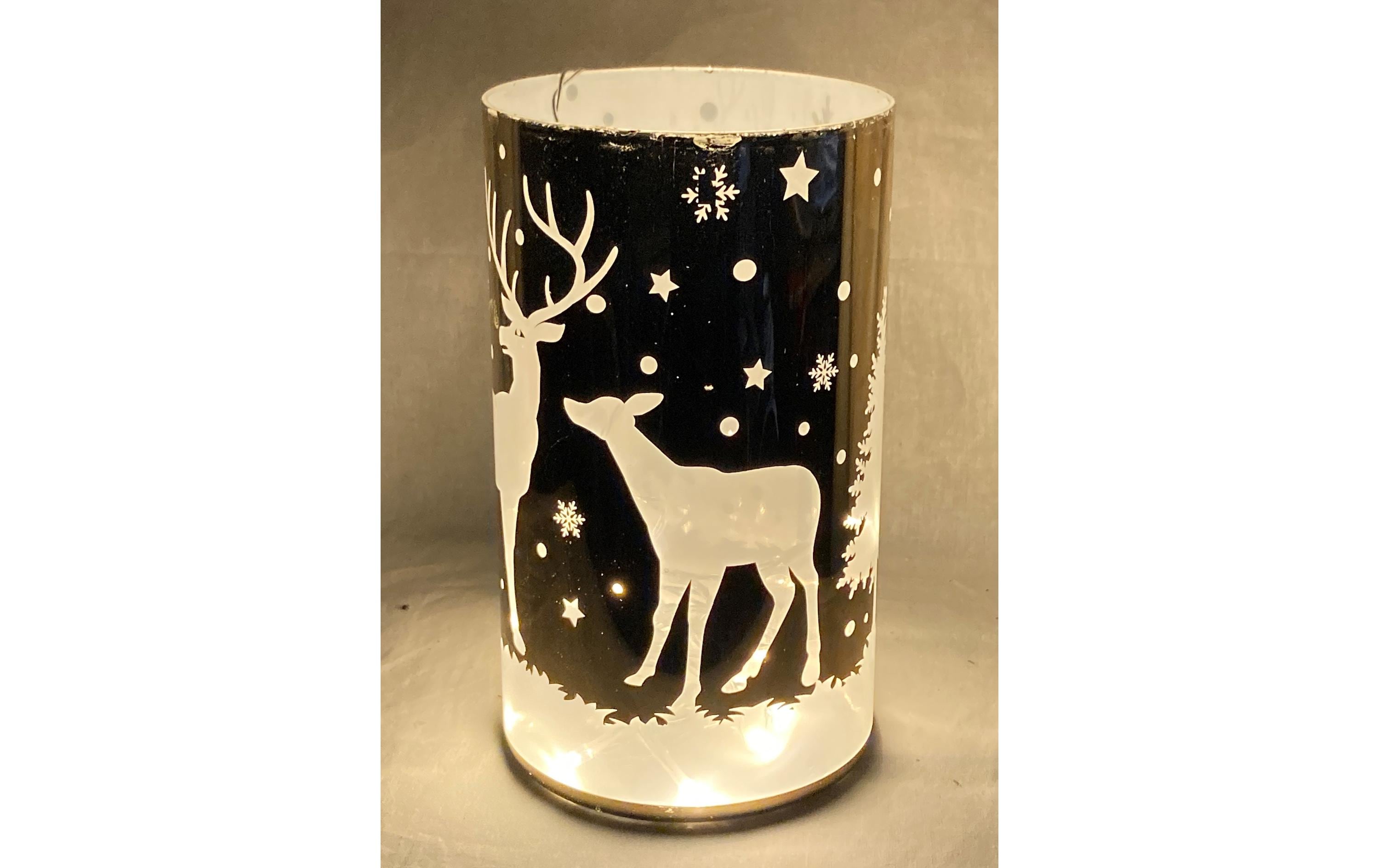 Dameco Weihnachtswindlicht Hirsch im Wald Gold/Weiss, Glas