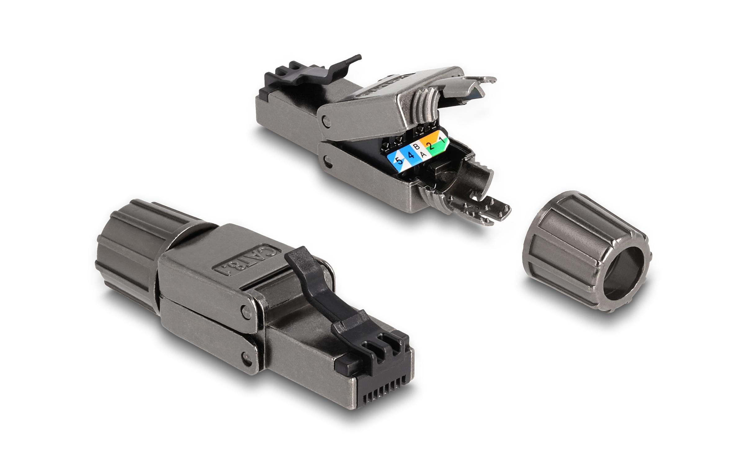 Delock Stecker RJ45 Cat.8.1 STP, werkzeugfrei 1 Stück, Grau