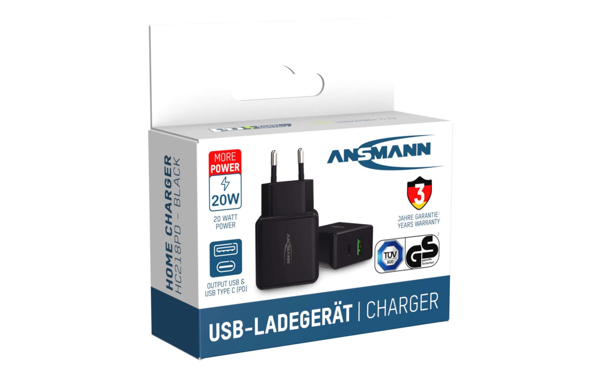 Ansmann USB-Wandladegerät Home Charger HC218PD, 18 W, Schwarz