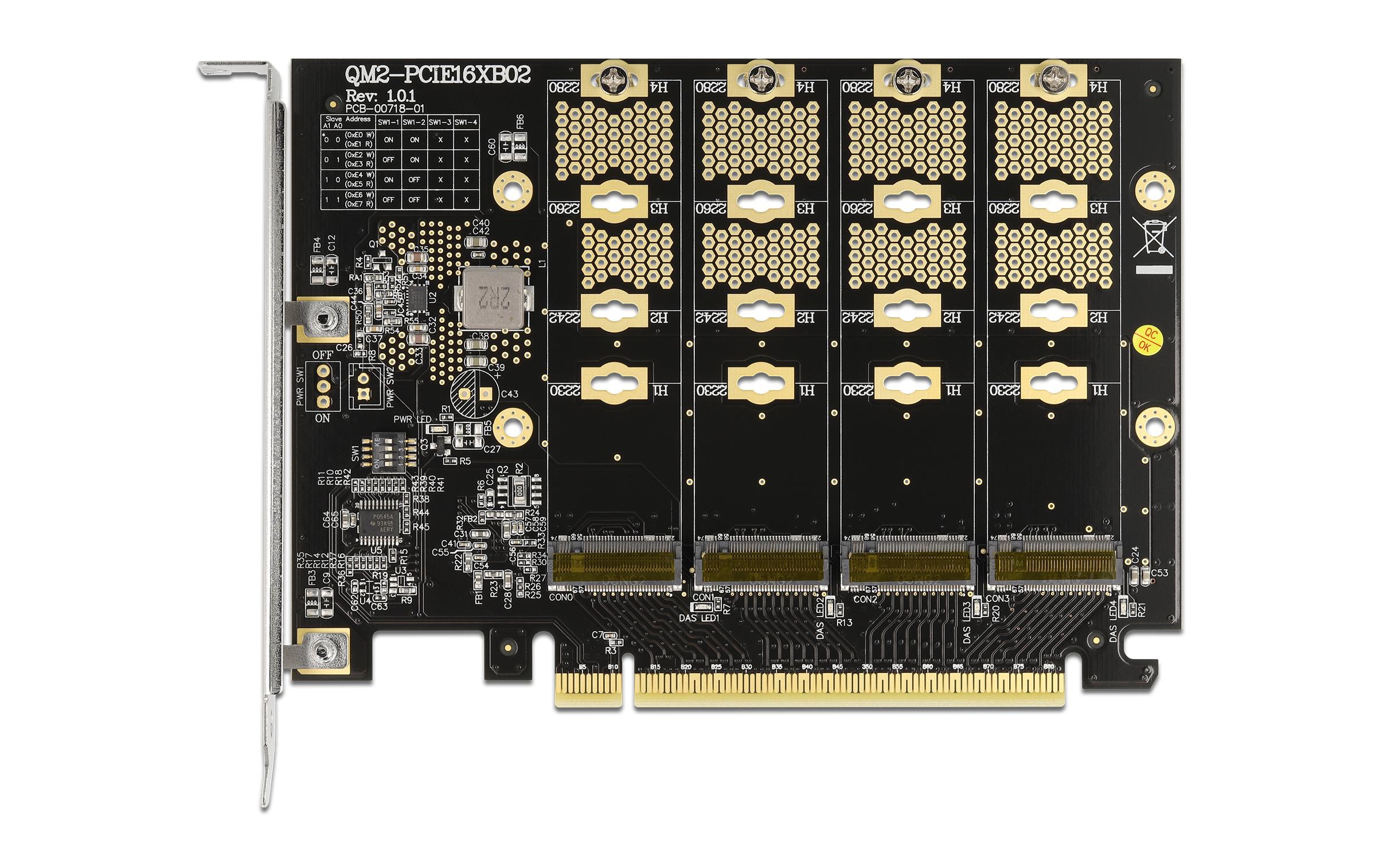 Delock Host Bus Adapter PCI-E-x16, 4x M.2 Key-M. NVME Bifurcation