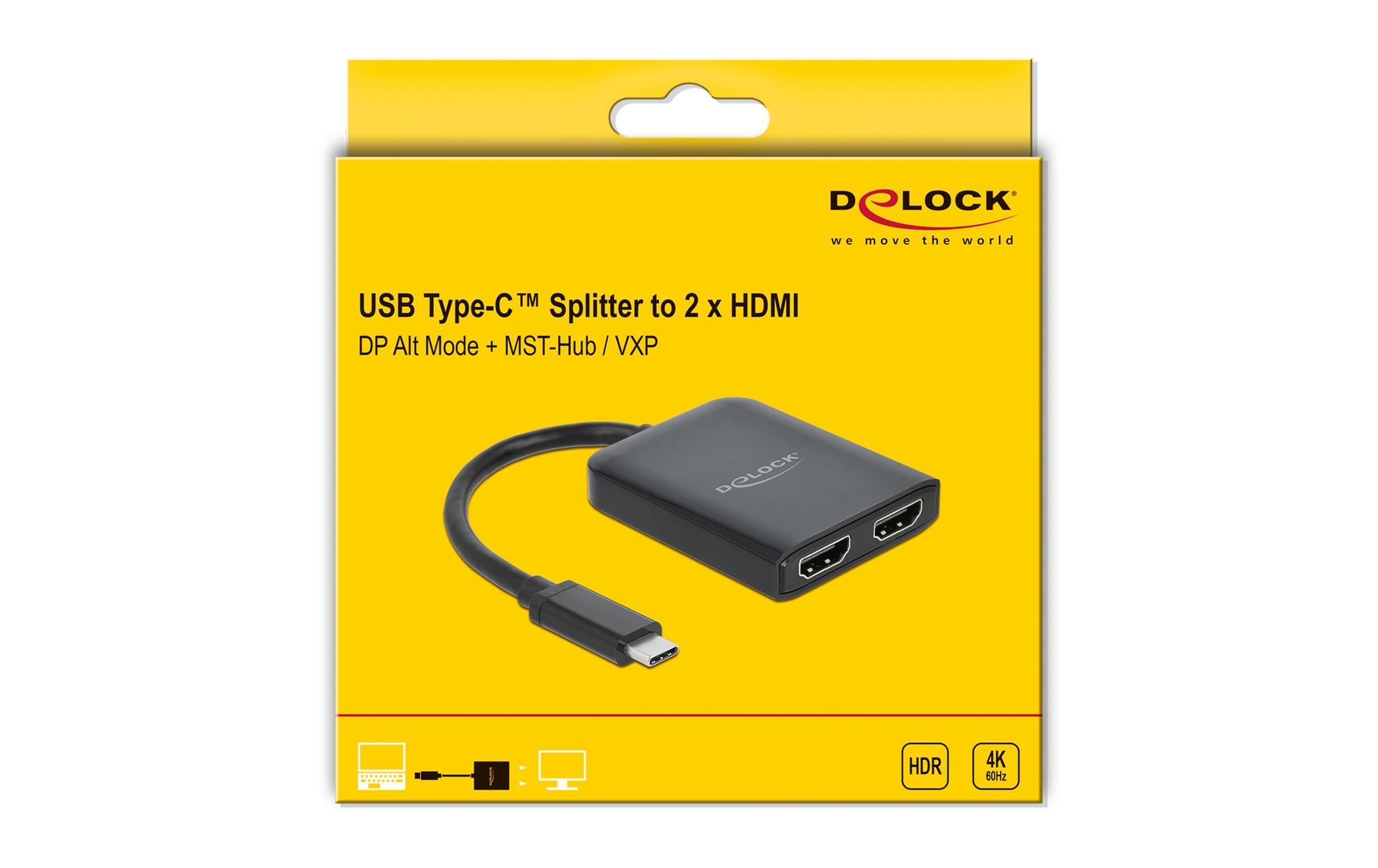 Delock 2-Port Signalsplitter USB-C – HDMI, MST/VXP support