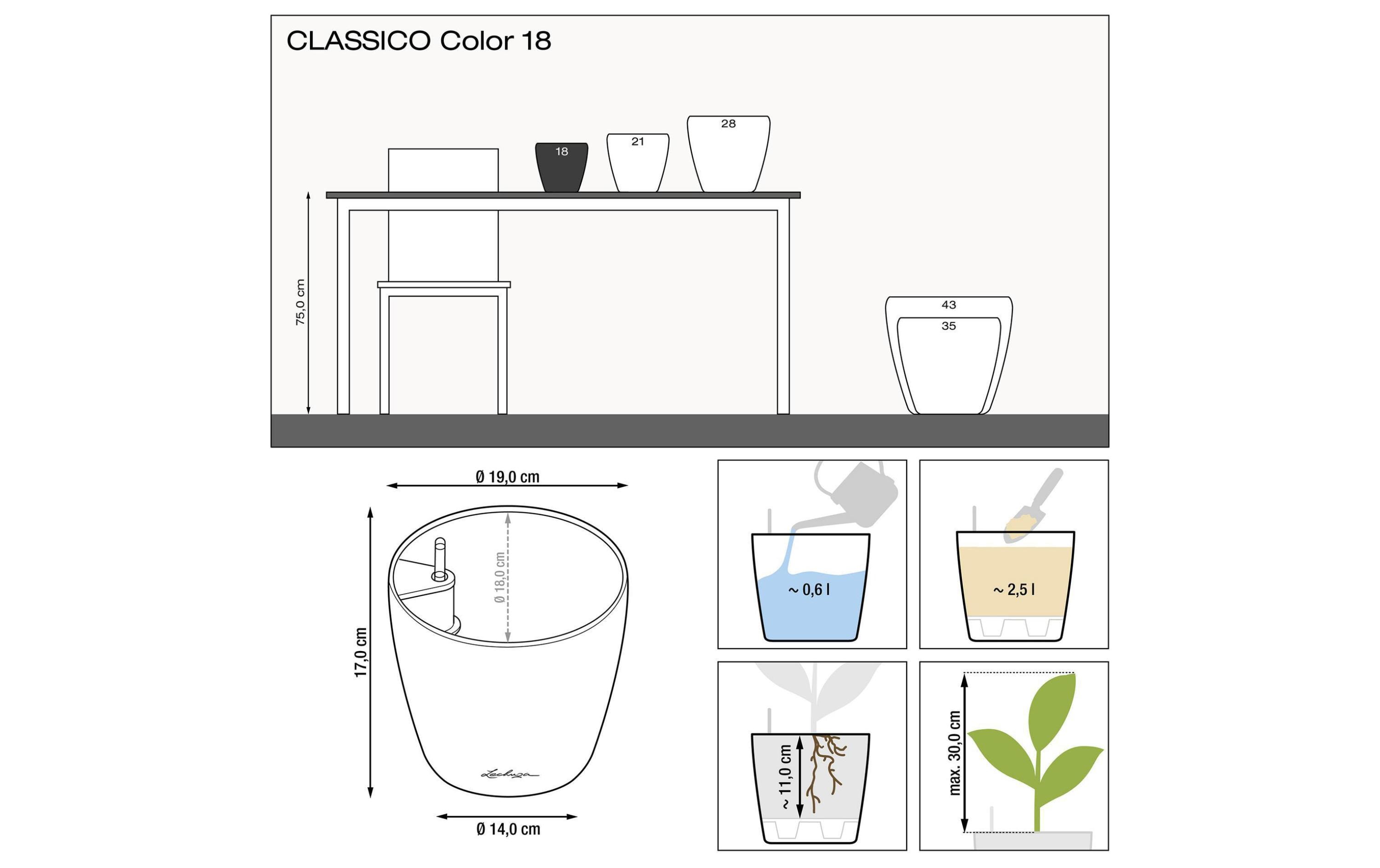 Lechuza Blumentopf CLASSICO Color 18 Weiss matt