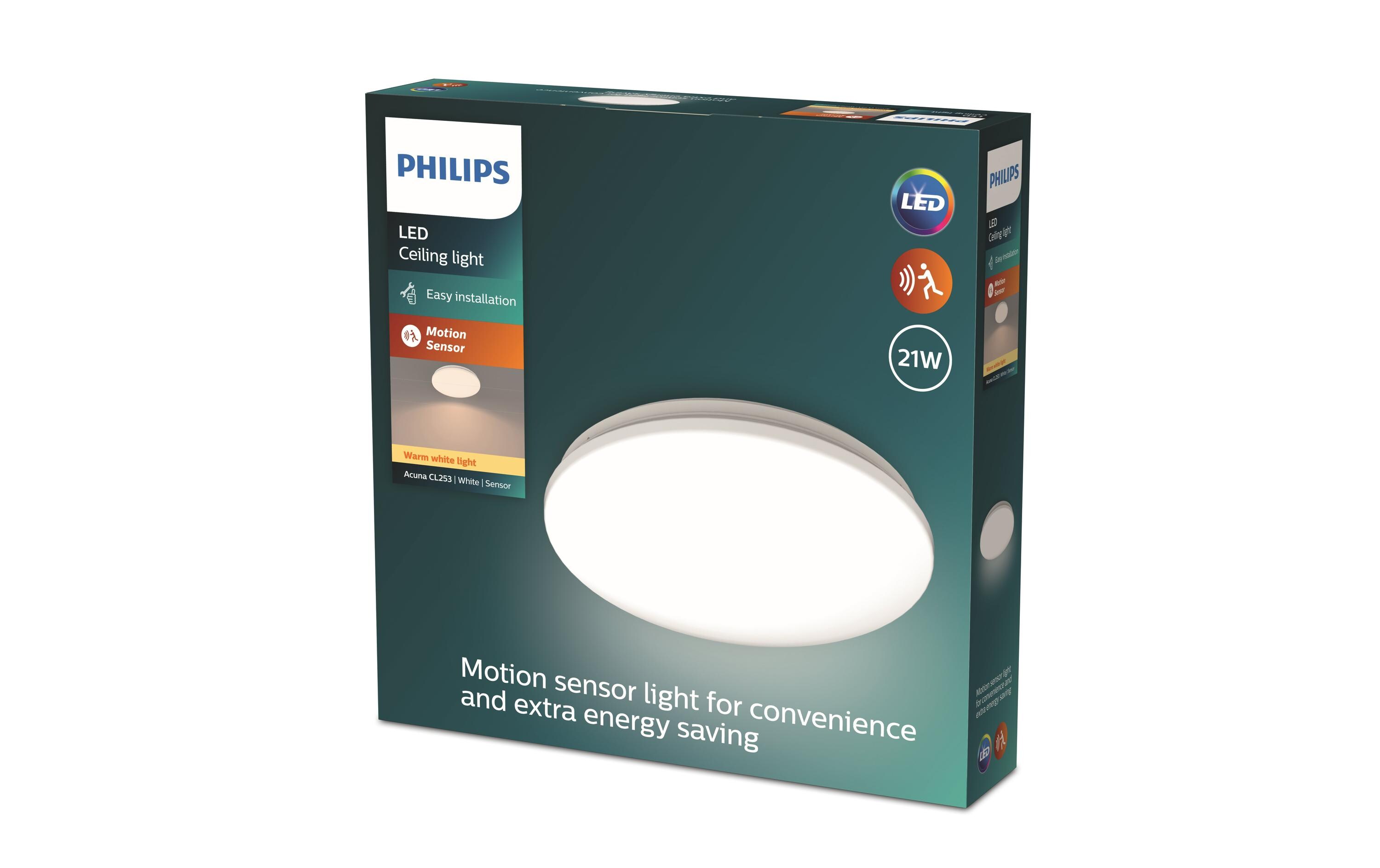 Philips Deckenleuchte Acuna mit Sensor 2700K, 2500 Lumen, Weiss