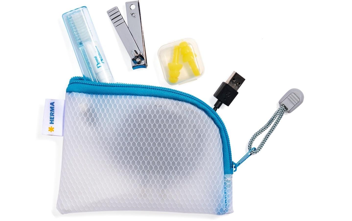 HERMA Etui Mesh Bag A7, 7.4 x 10.5 cm, Blau/Weiss