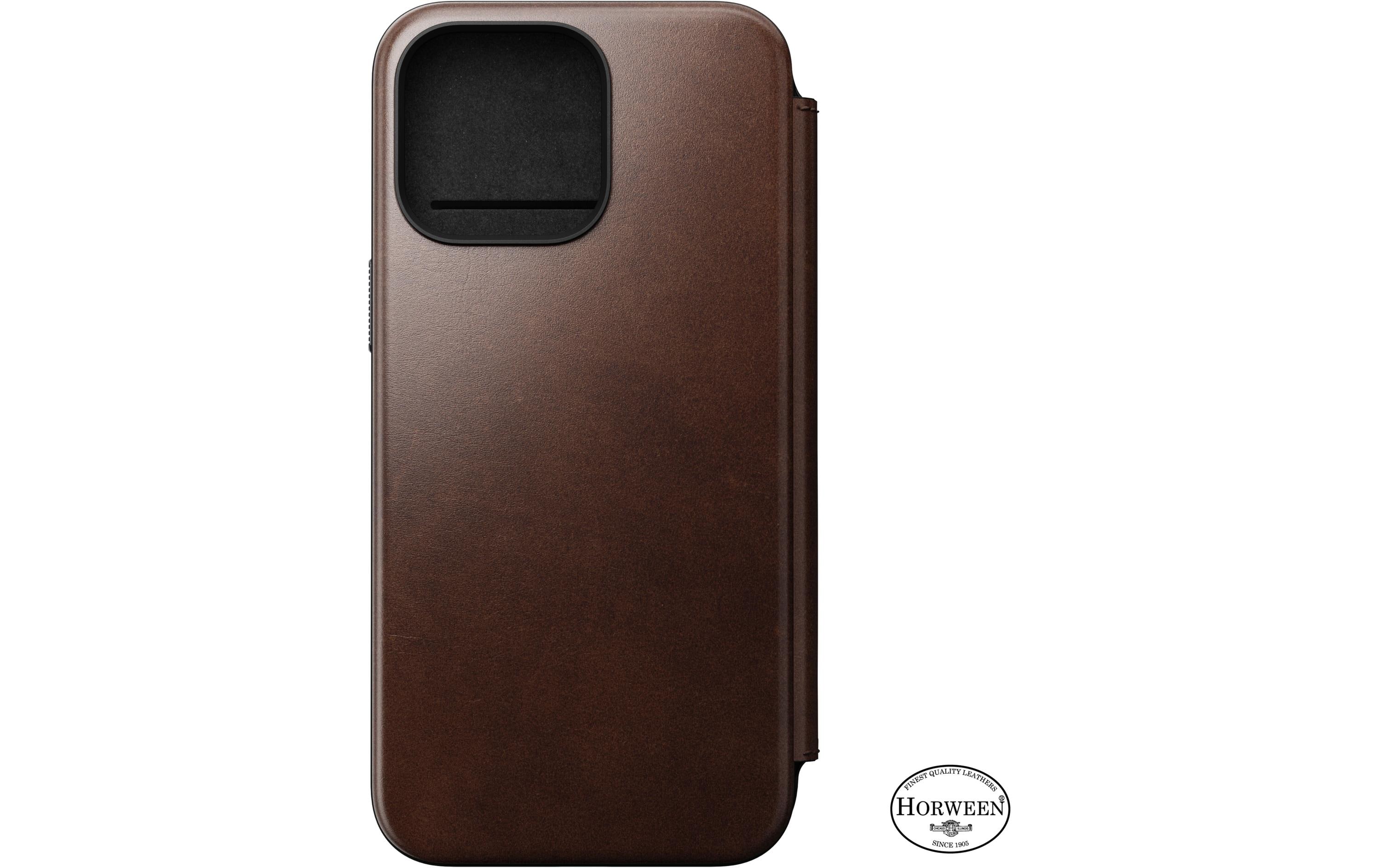 Nomad Modern Horween Leather Folio iPhone 15 Pro Max Rostbraun