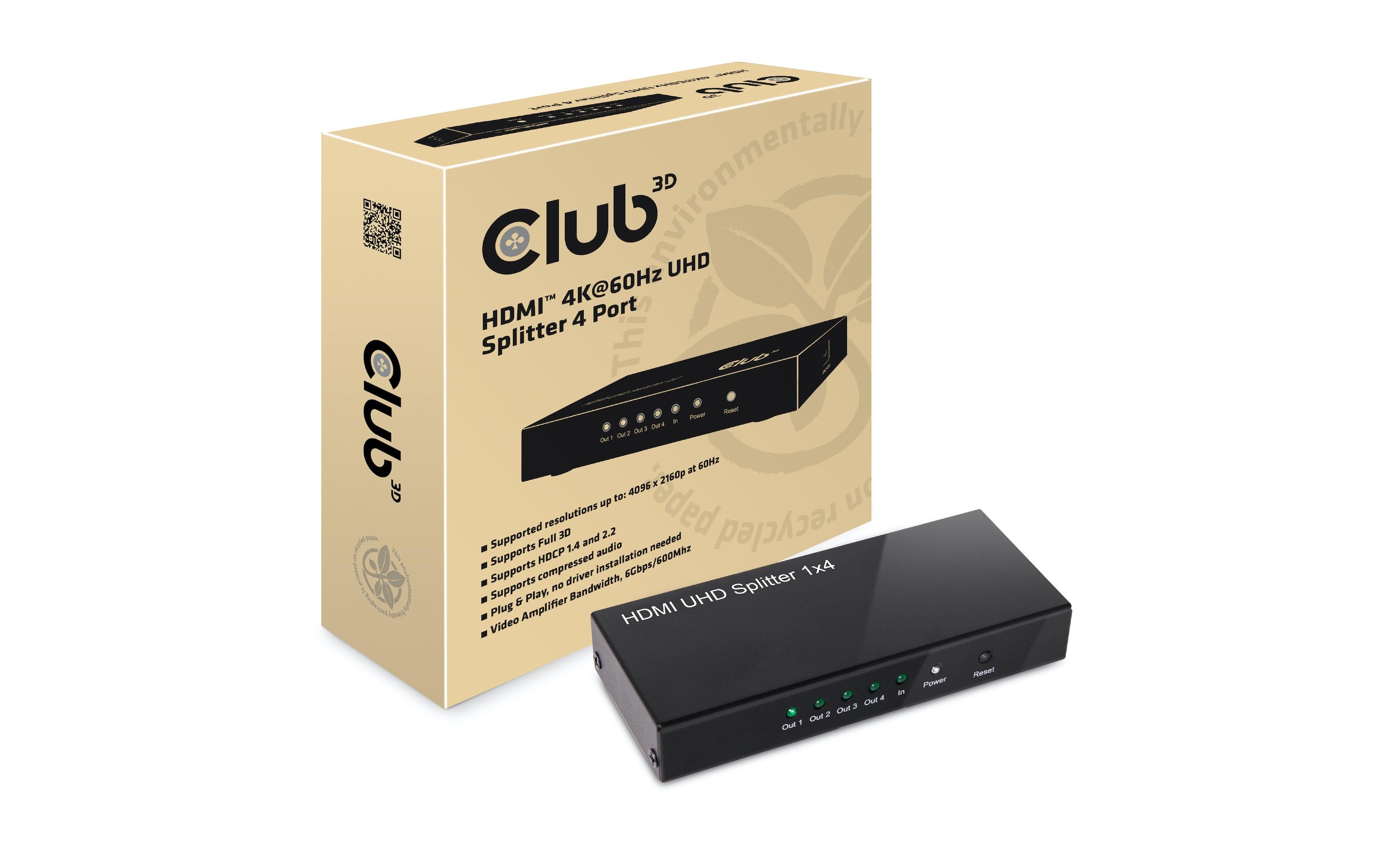 Club 3D 4-Port Signalsplitter HDMI 2.0 UHD Splitter 4 Port