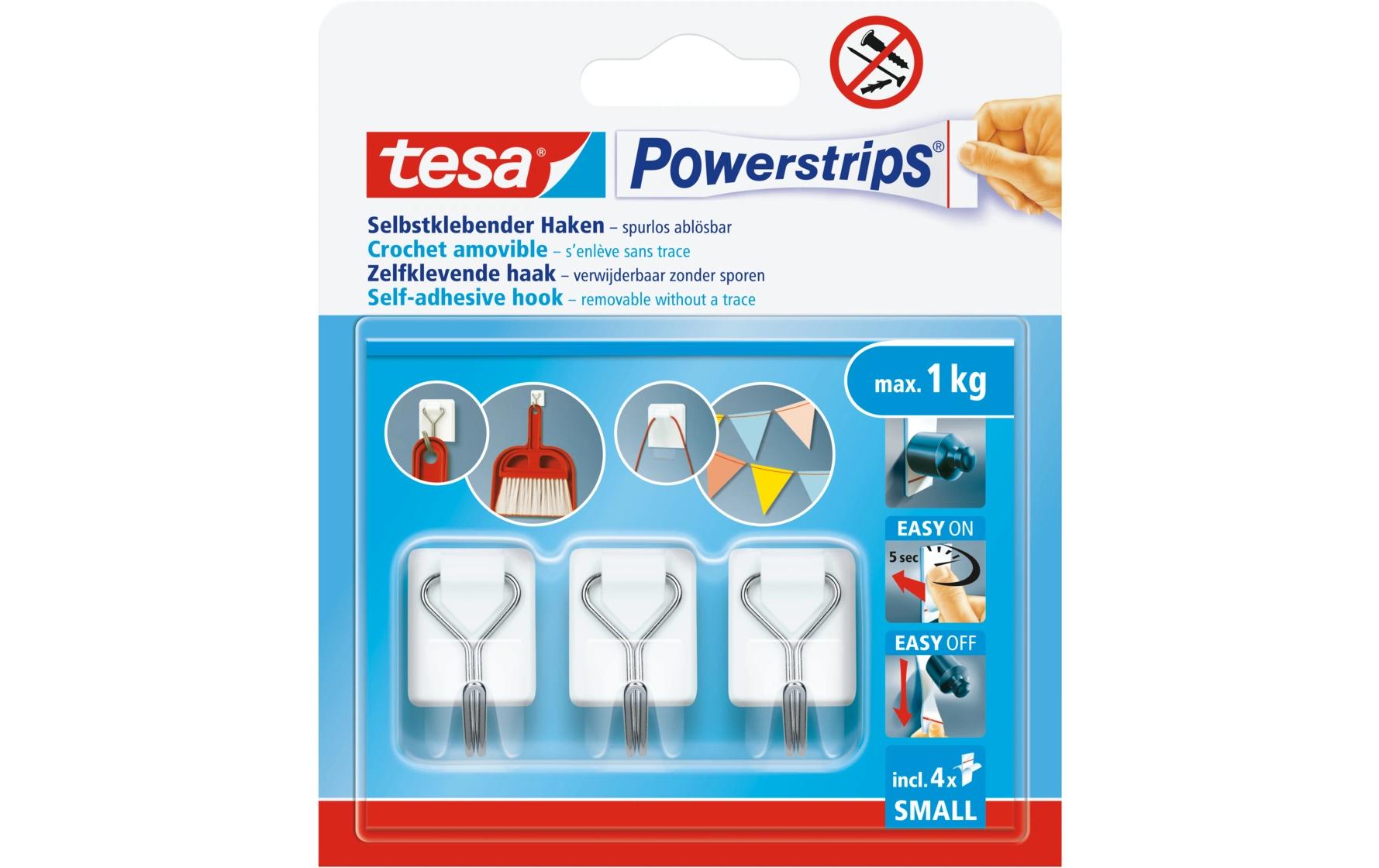 tesa Klebehaken Powerstrips Haken Small Weiss, 1 kg Haltekraft