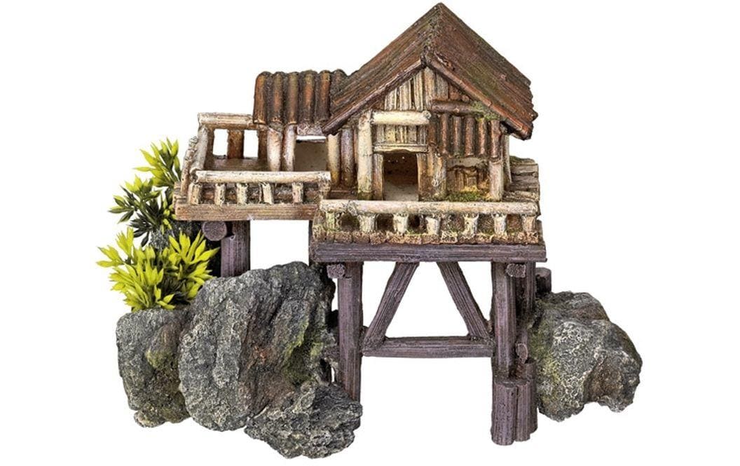 Nobby Aqua Ornaments Holzhaus mit Pflanzen 23 x 12.3 x 17 cm