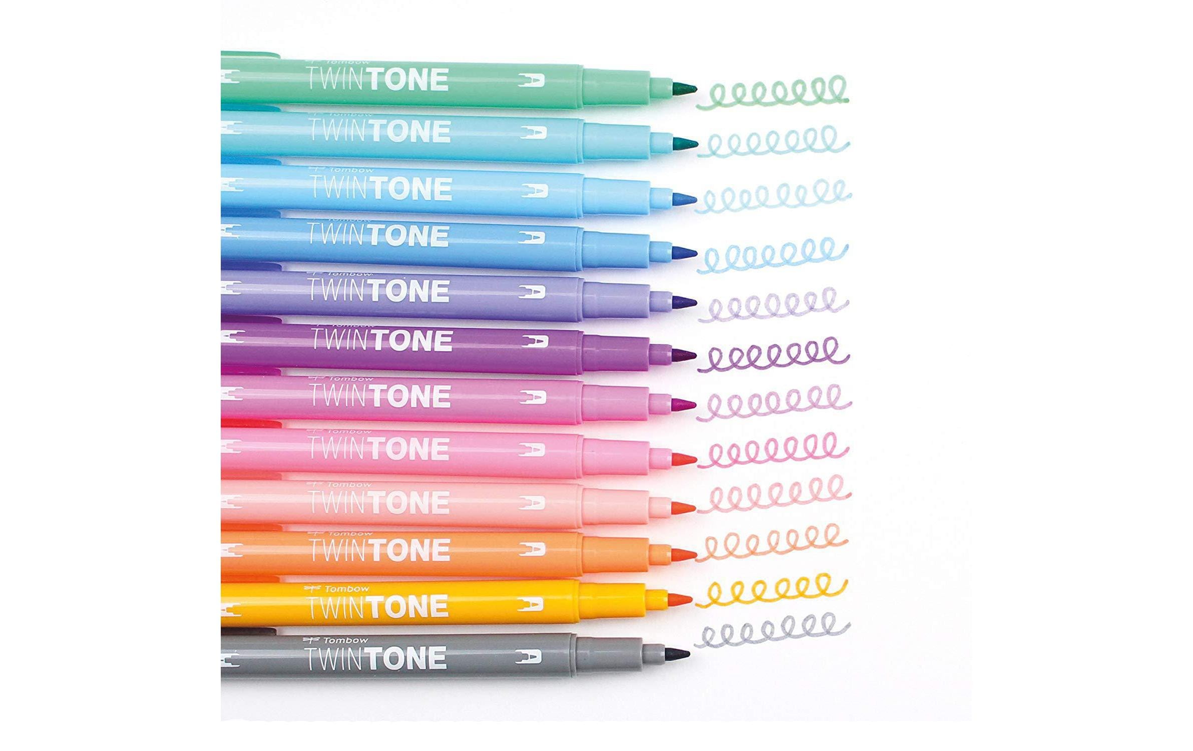 Tombow Fineliner TwinTone Pastels 0.8 mm, 0.3 mm, 12 Stück