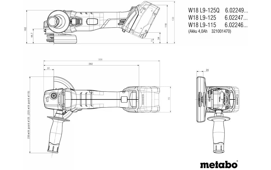 Metabo Akku-Winkelschleifer W 18 L 9-125, Solo, Ø 125 mm