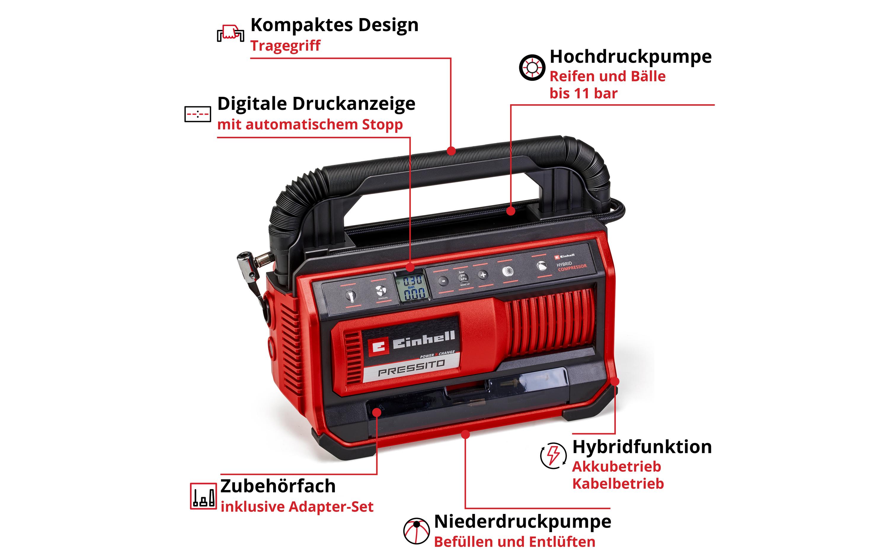 Einhell Akku-Kompressor Pressito 18/25 Hybrid Kit