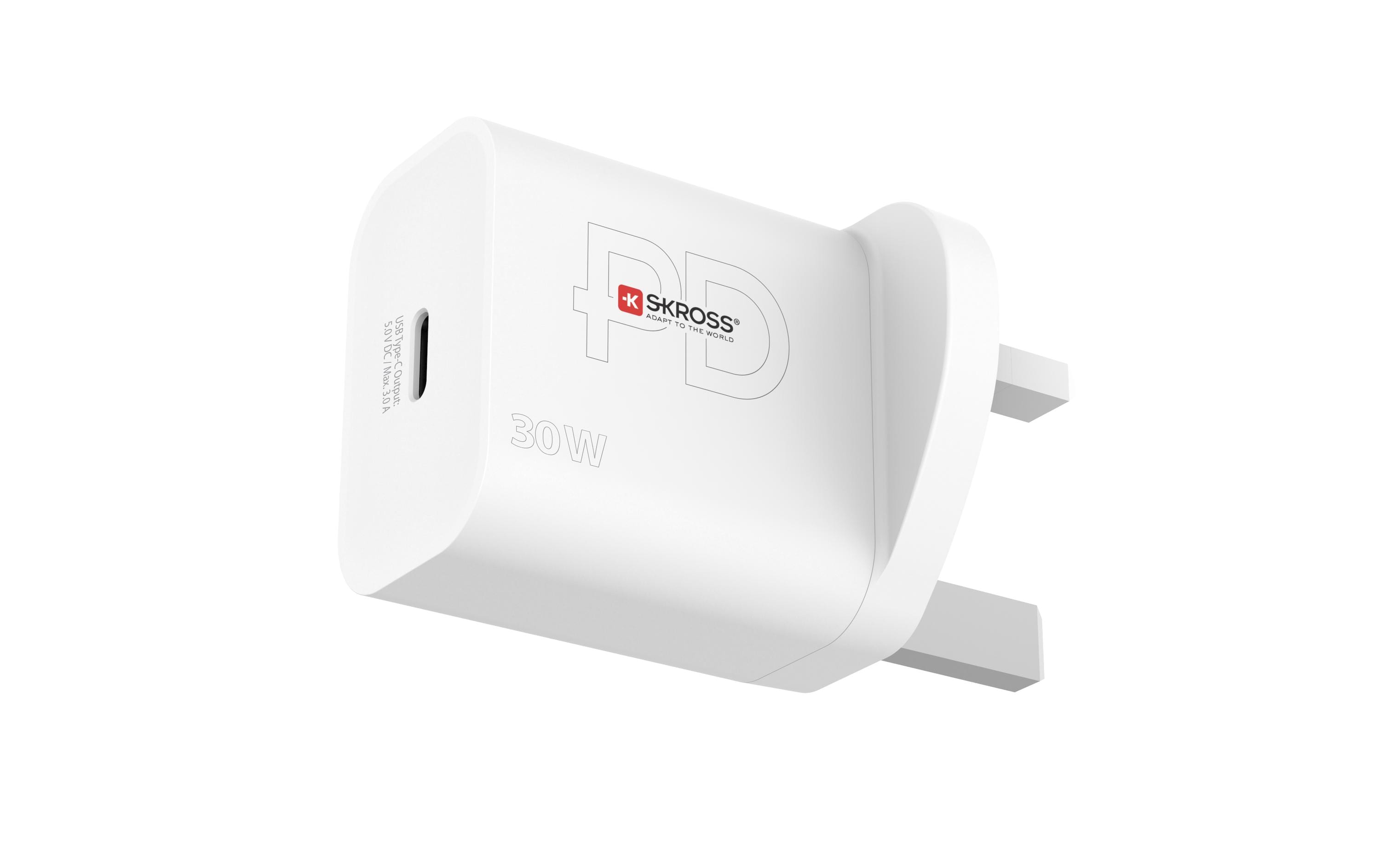 SKROSS USB-Wandladegerät USB-C Power Delivery, UK, 30 W, Weiss