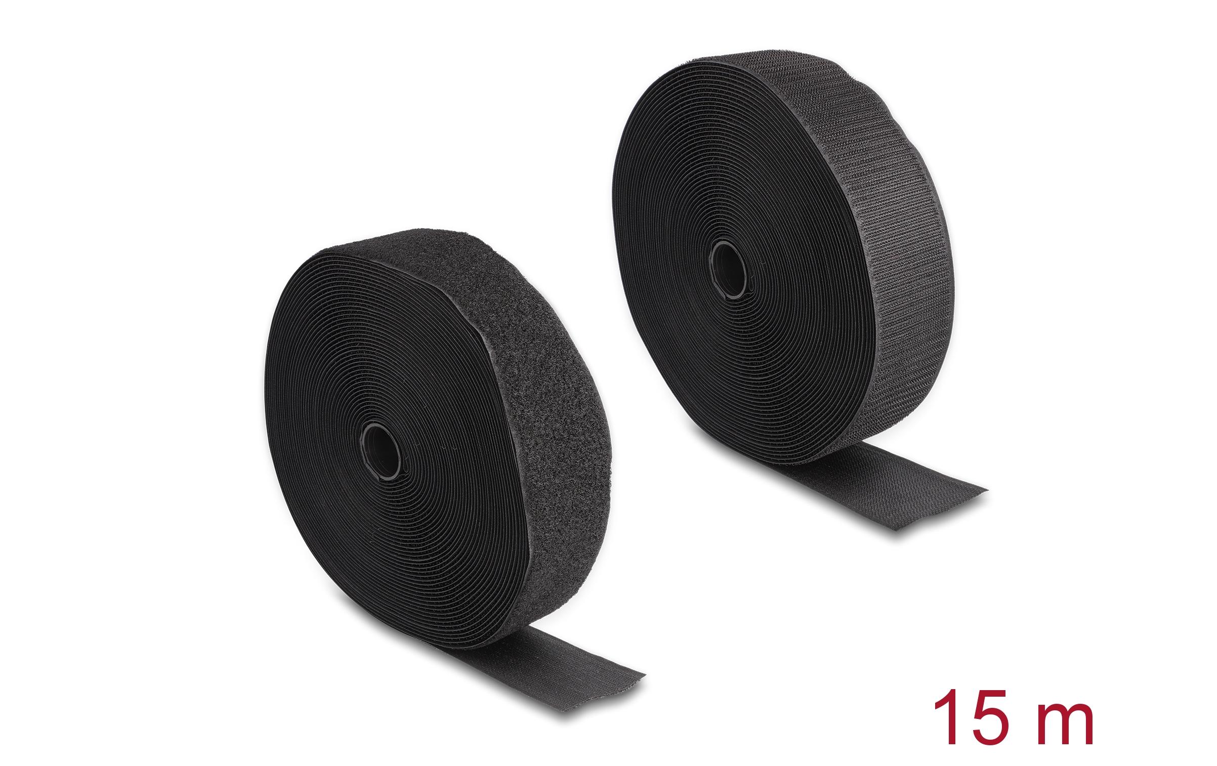 Delock Klettband 15m x 50mm Strapazierfähig Schwarz