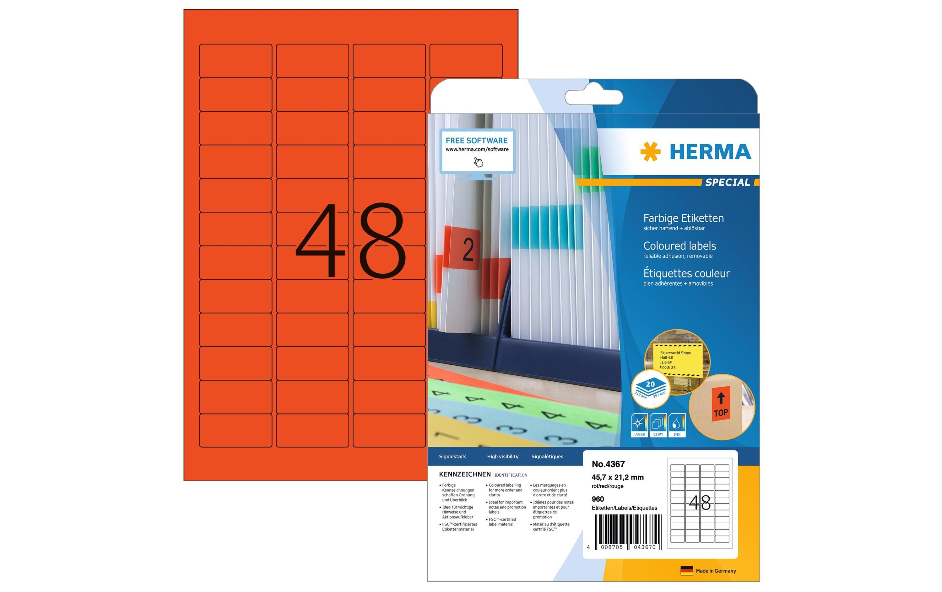 HERMA Universal-Etiketten 4367, 45.7 x 21.2 mm, Rot, 960 Stück