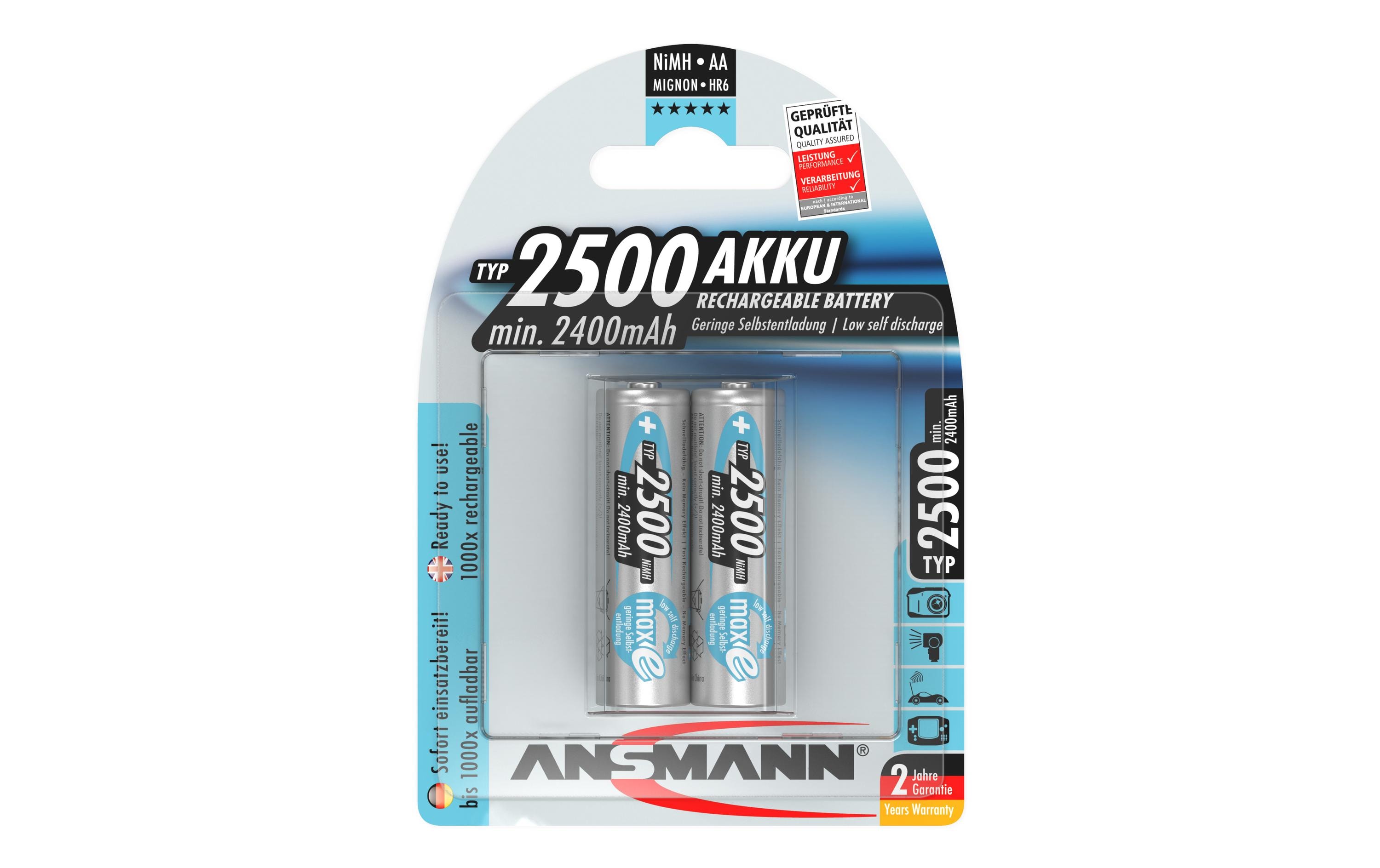 Ansmann Akku 2x AA Typ 2500 2400 mAh