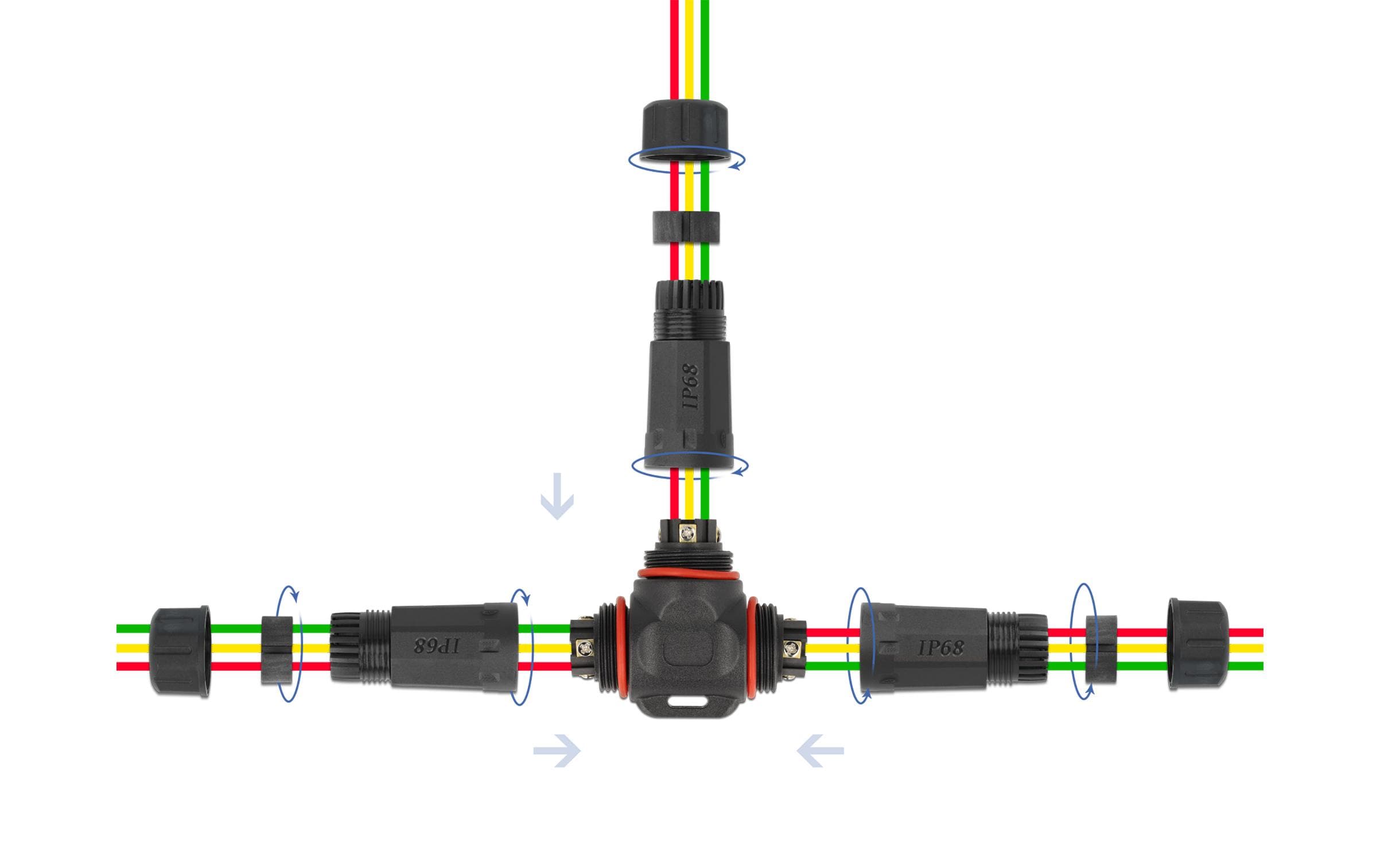 Delock Verbindungsmuffe IP68, T-Stück, 3 Pin, 4.5 - 7.5 mm schwarz