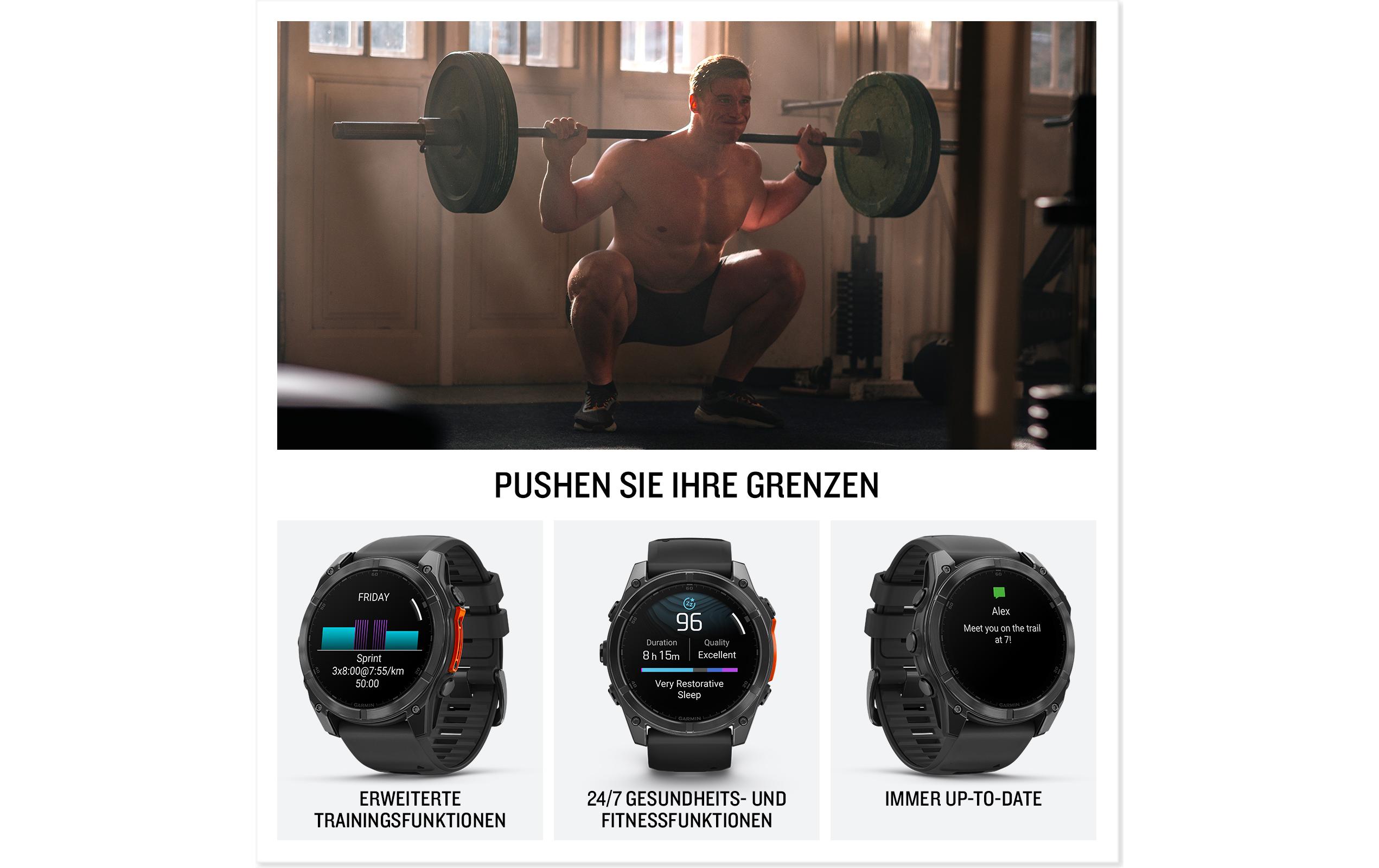 GARMIN Sportuhr Fenix 8 AMOLED, 47 mm Schwarz/Schiefergrau