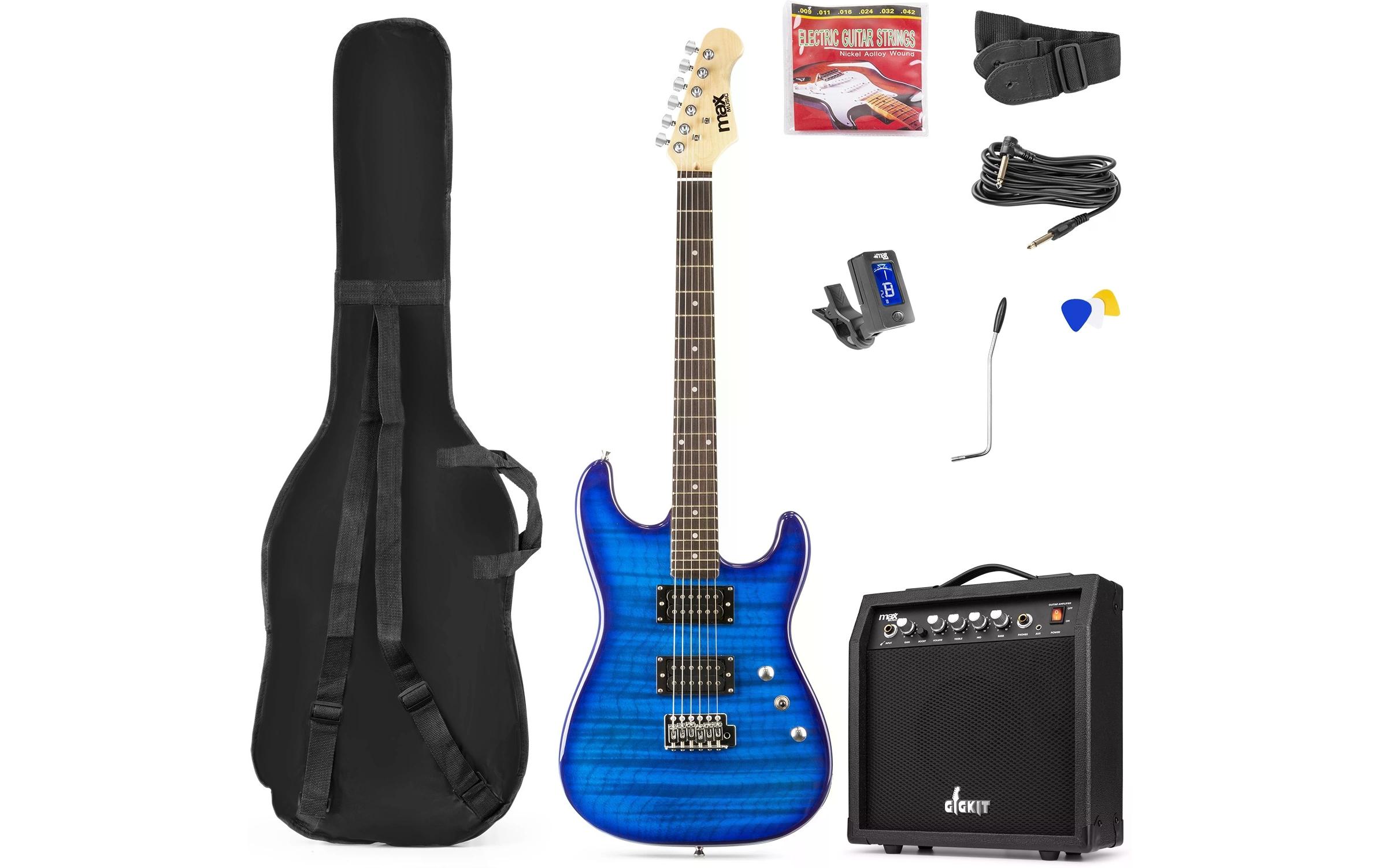 MAX E-Gitarre GigKit Quilted Style Blau