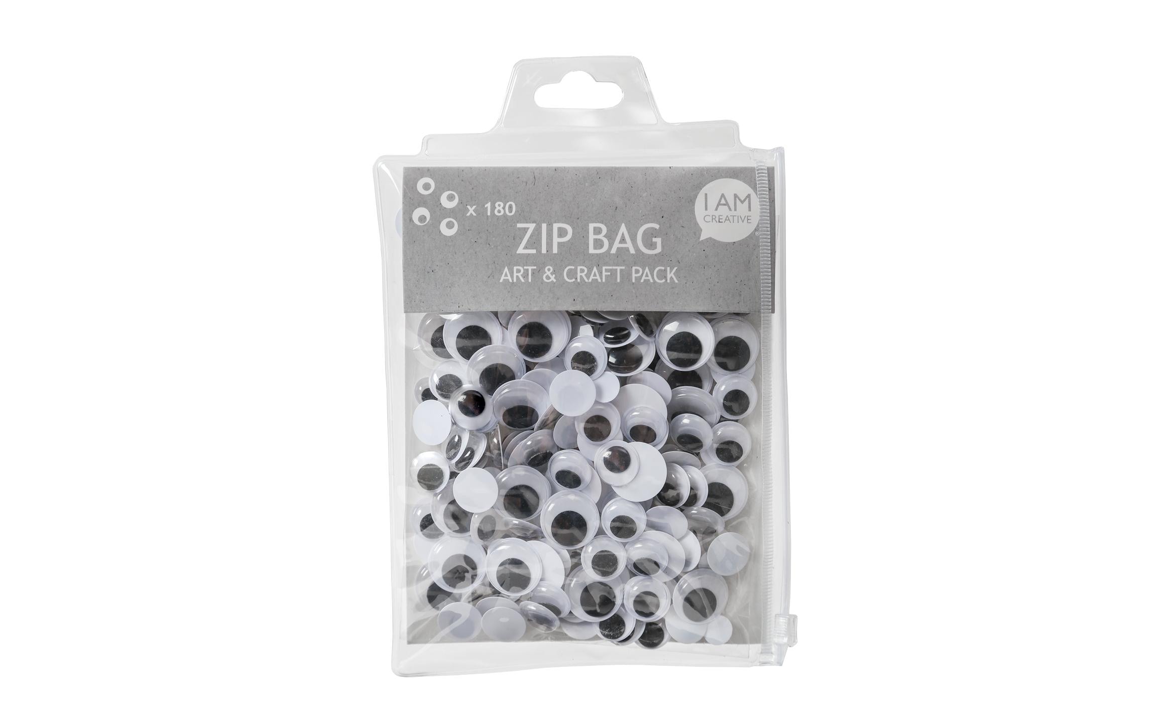 I AM CREATIVE Wackelaugen Zip Bag 180-teilig, 10 - 20 mm