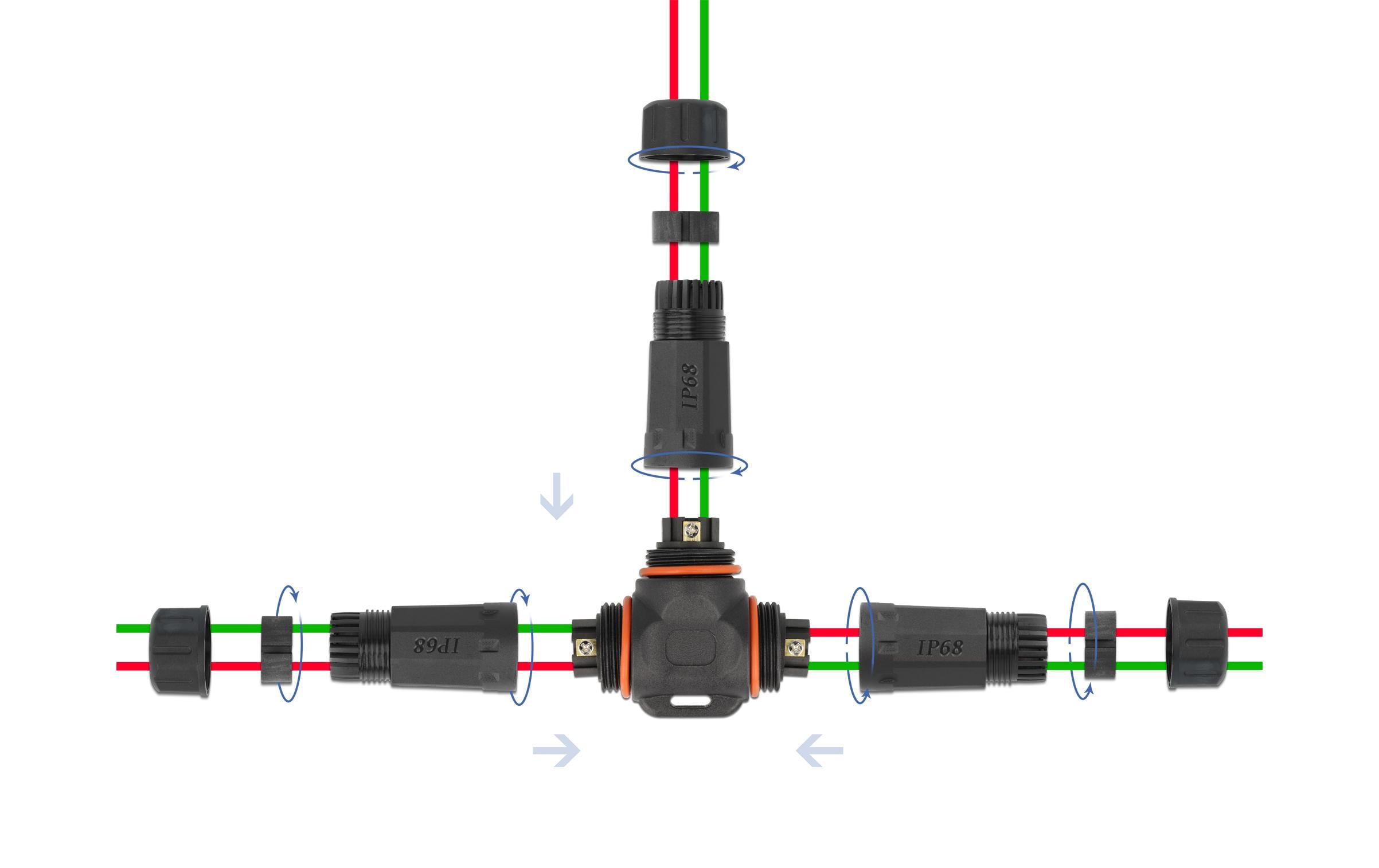 Delock Verbindungsmuffe IP68, T-Stück, 2 Pin, 4.5 - 7.5 mm schwarz