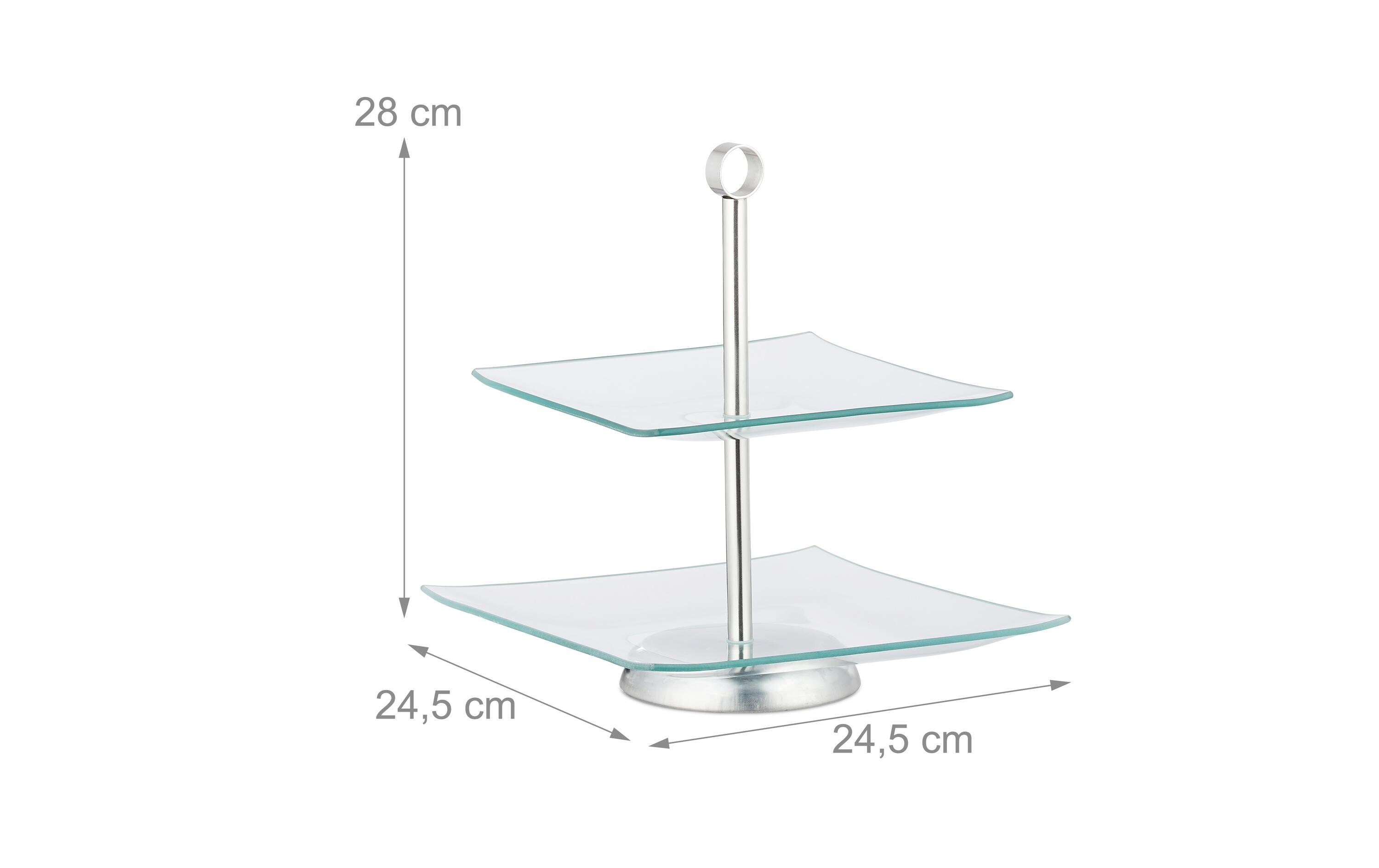 relaxdays Etagere eckig, 2-stufig, Silber/Transparent