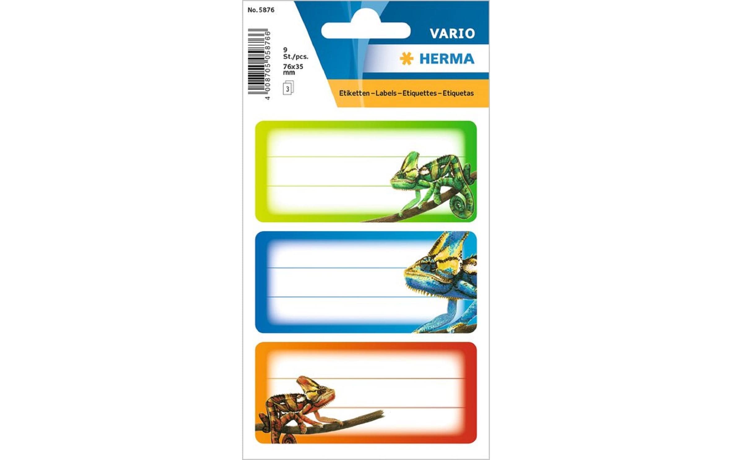 Herma Stickers Schuletiketten Gecko 9 Etiketten, 3 Blatt