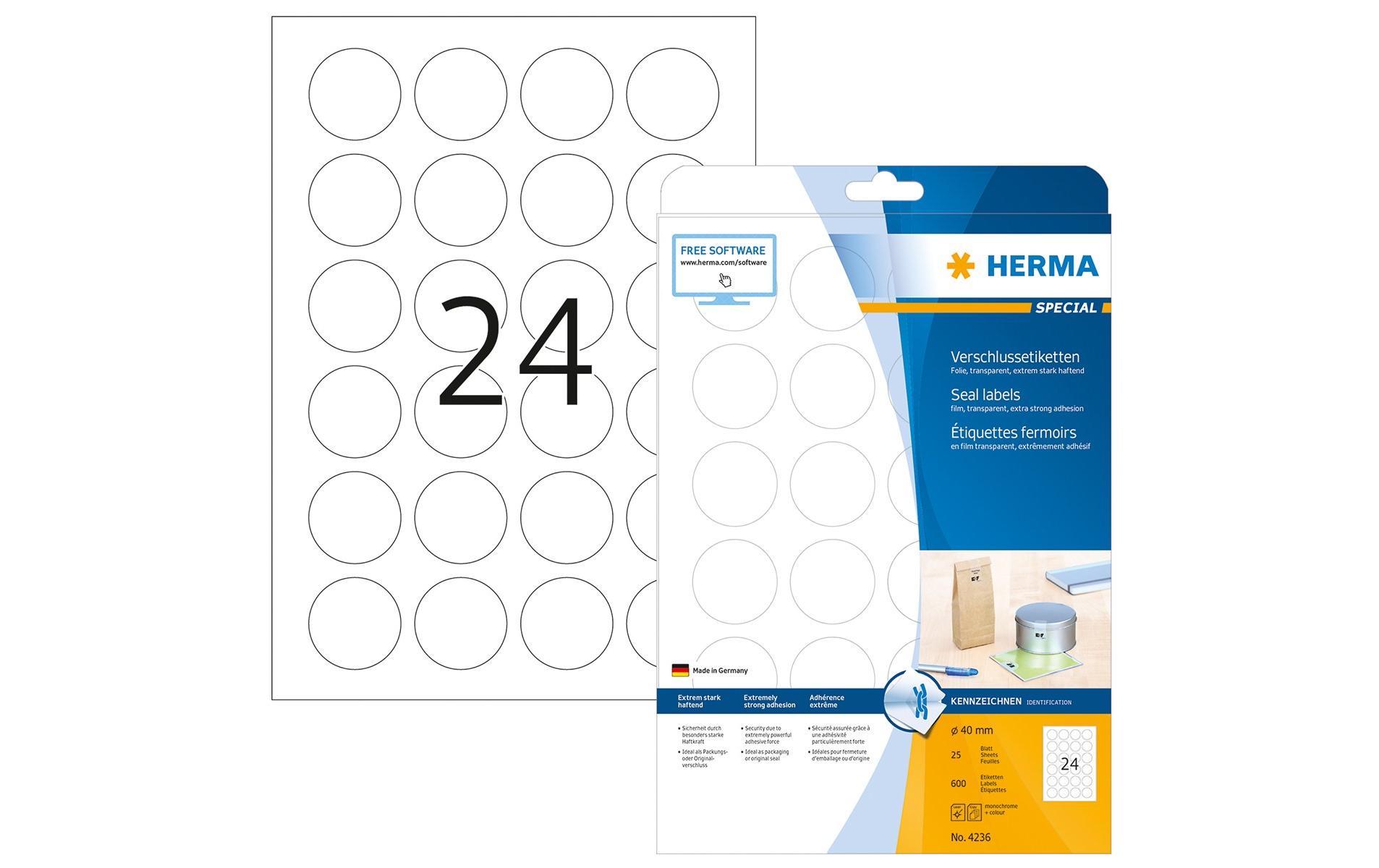 HERMA Runde Etiketten Verschlussetiketten 4236 40 mm