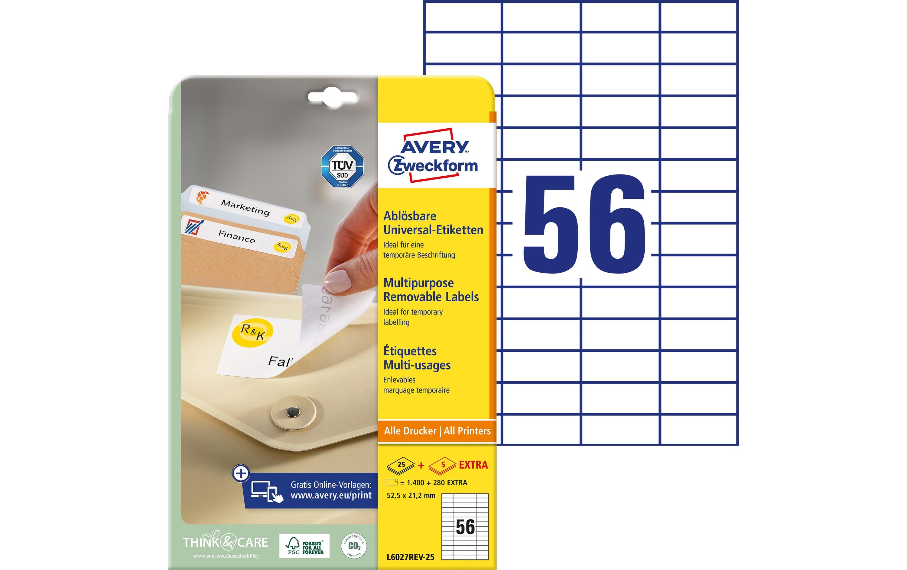 Avery Zweckform Universal-Etiketten L6027REV-25, 52.5 x 21.2 mm, 30 Blatt