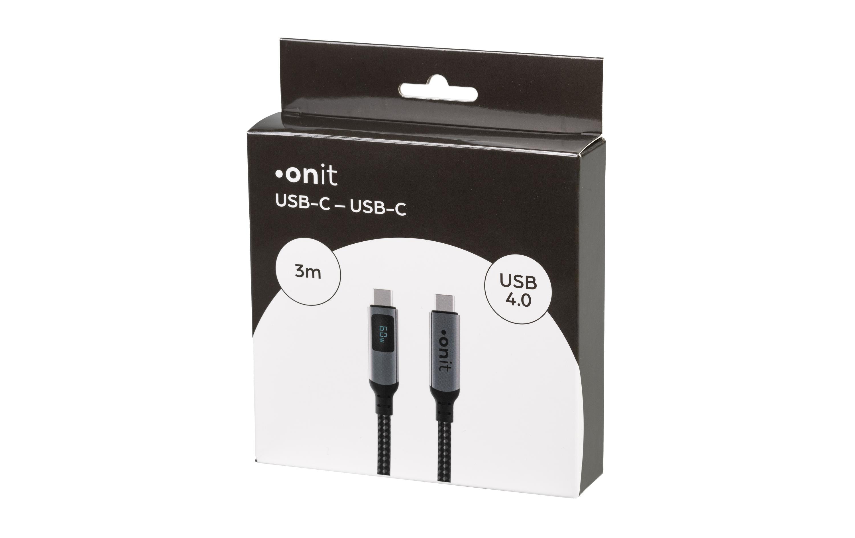 onit USB4-Kabel Premium LED USB C - USB C 3 m, Grau/Schwarz