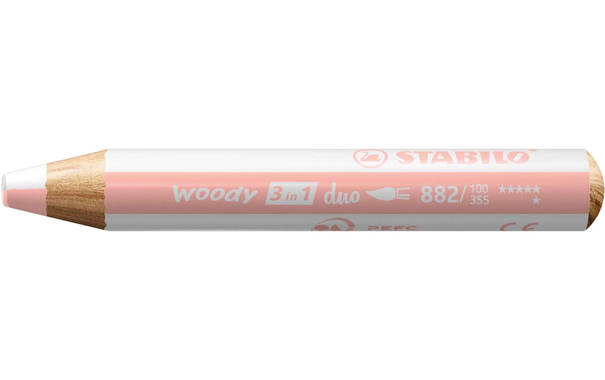 STABILO Wachsmalstifte Woody 3 in 1 duo Weiss / Apricot