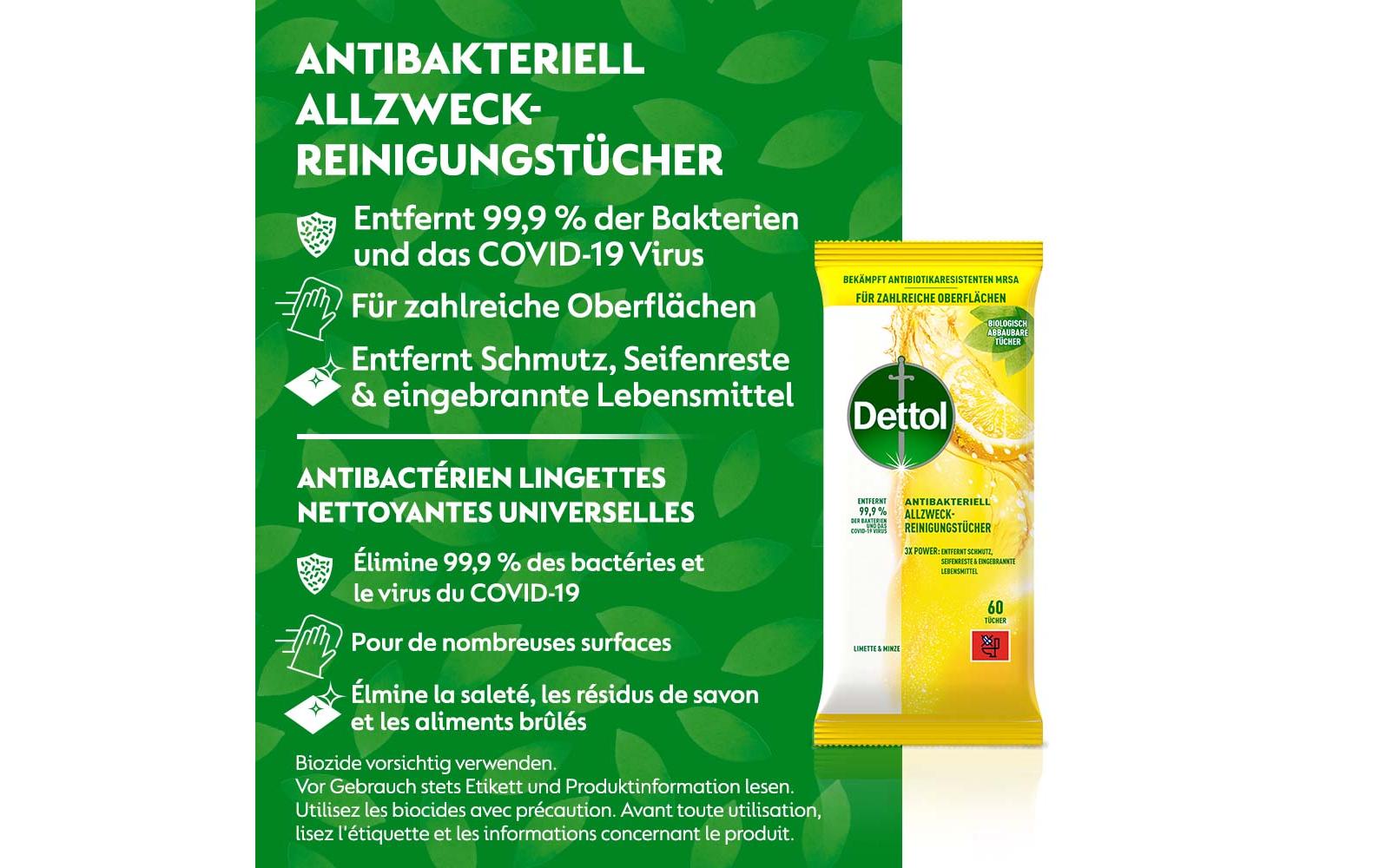 Dettol Allzweck-Reinigungstücher Limette & Minze 60 Stück