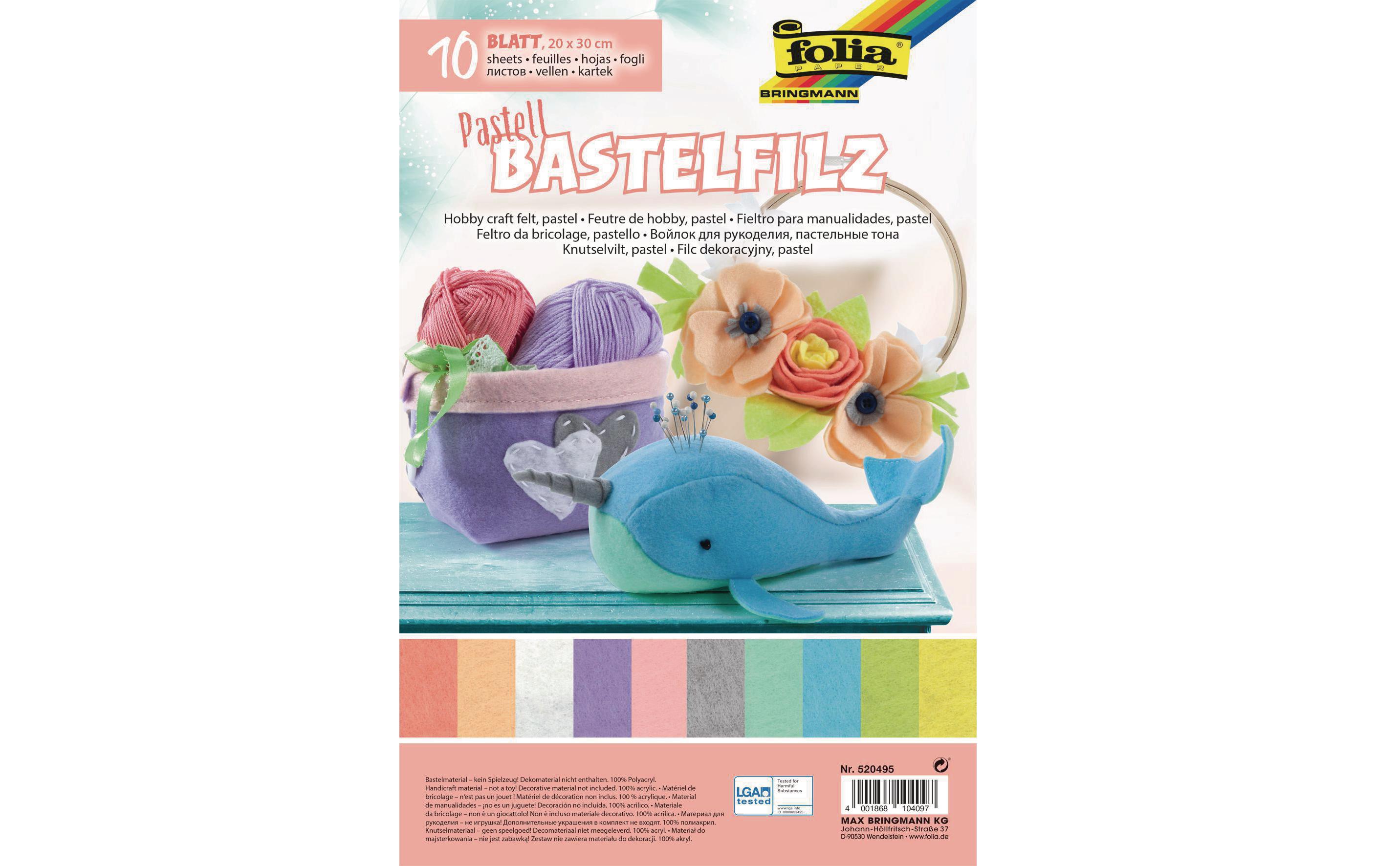 Folia Filz-Bastelset 20 x 30 cm Pastell, 10 Bogen