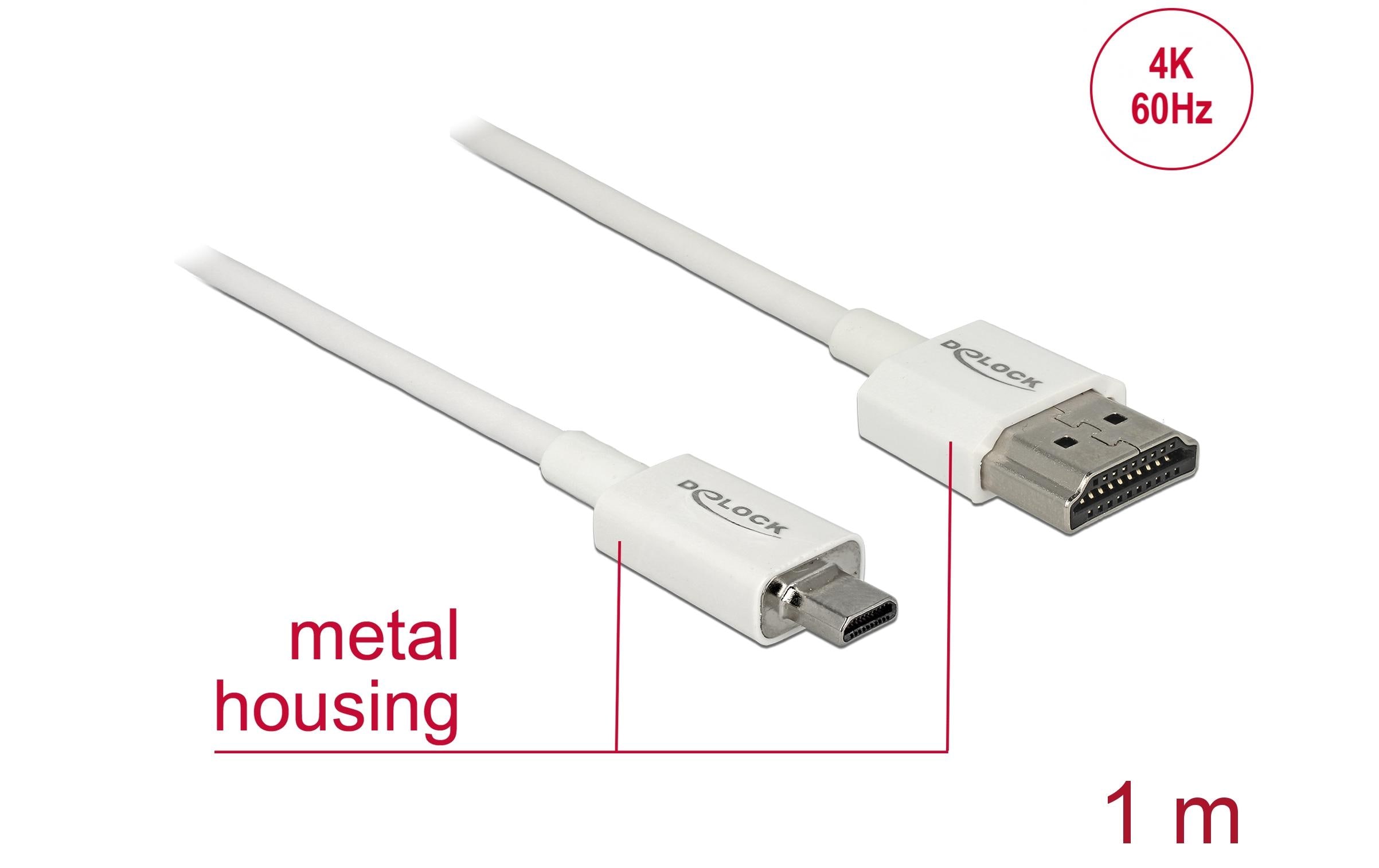 Delock Kabel 4K 60Hz HDMI - Micro-HDMI (HDMI-D), 1 m, Weiss