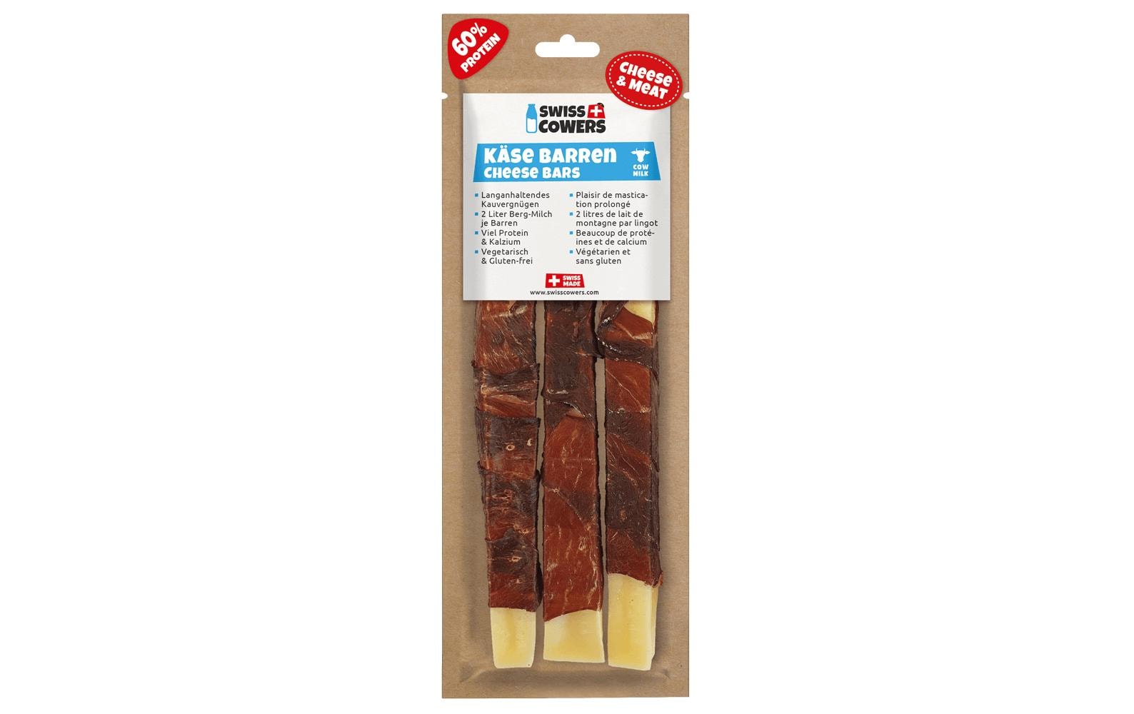 Swiss Cowers Snack Käse Barren mit Rindfleisch S, 60 g, 3 Stück