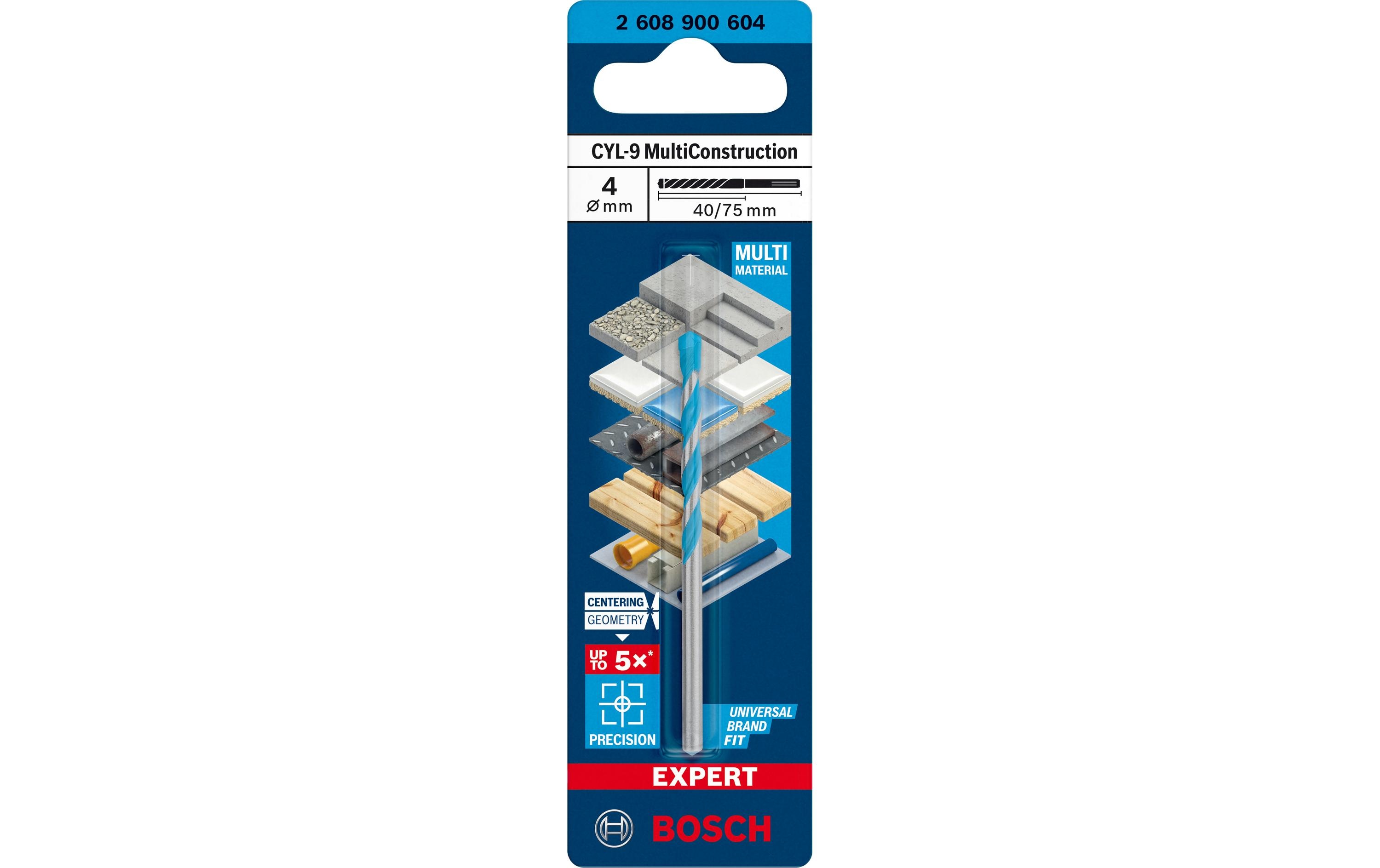 Bosch Professional Bohrer EXPERT CYL-9 MultiConstruction, 4 x 40 x 75 mm